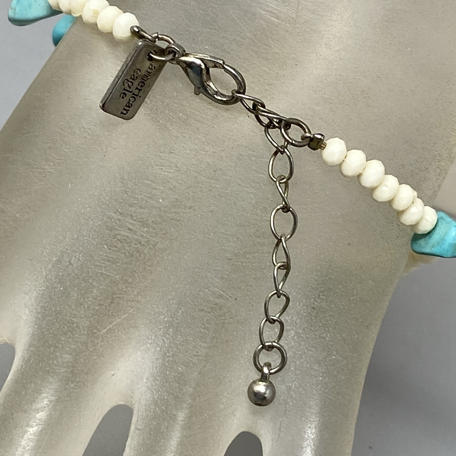 American Eagle Turquoise Stone Bracelet Blue Chip White Beads Native Western 7″