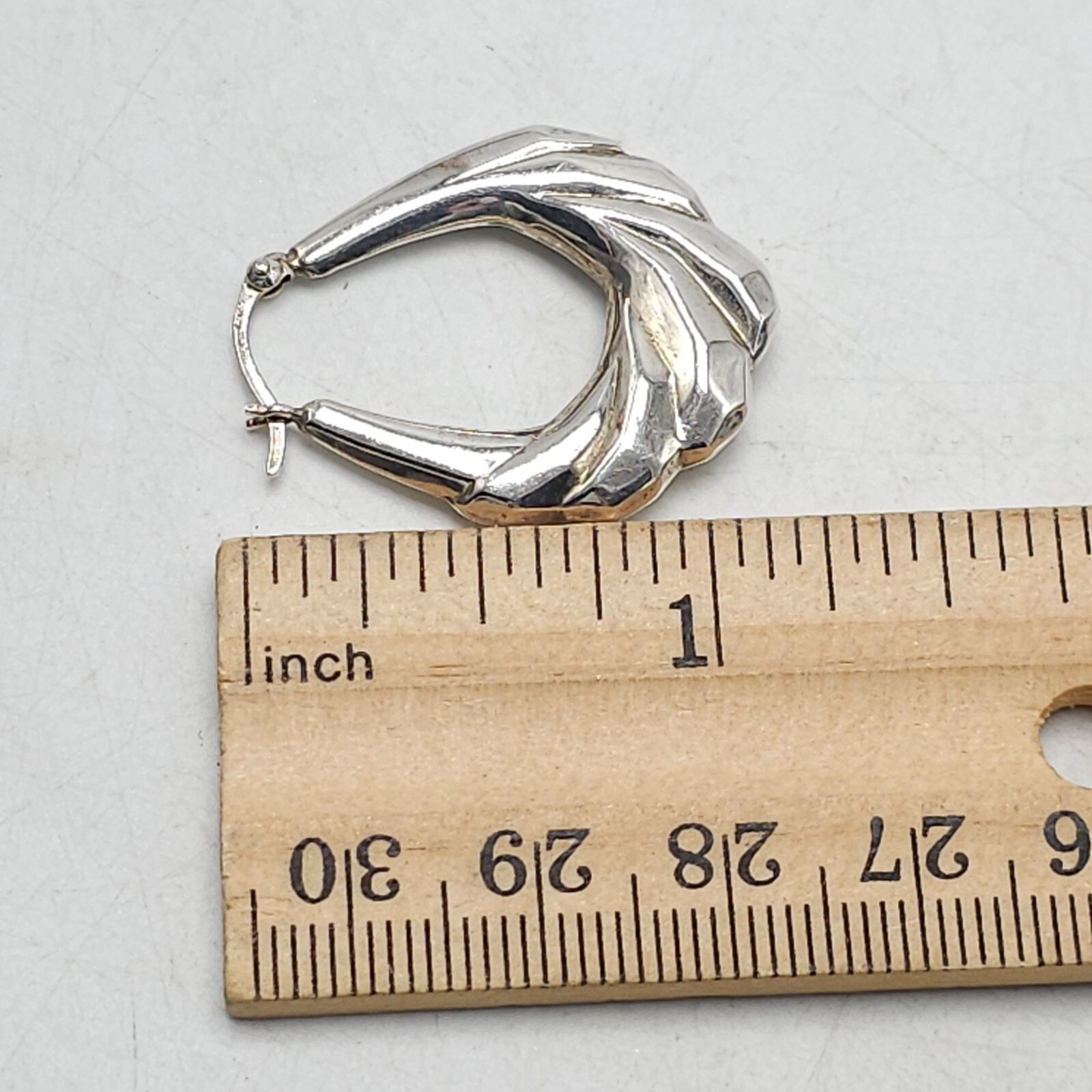 925 Sterling Silver Twist Puff Dangle Drop Hoop Earrings Vintage