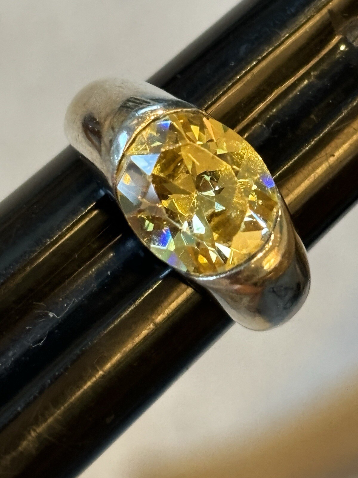 Beautiful FAS Signed 925 Sterling Silver Citrine Cubic Zirconia Ring SIZE 8.5