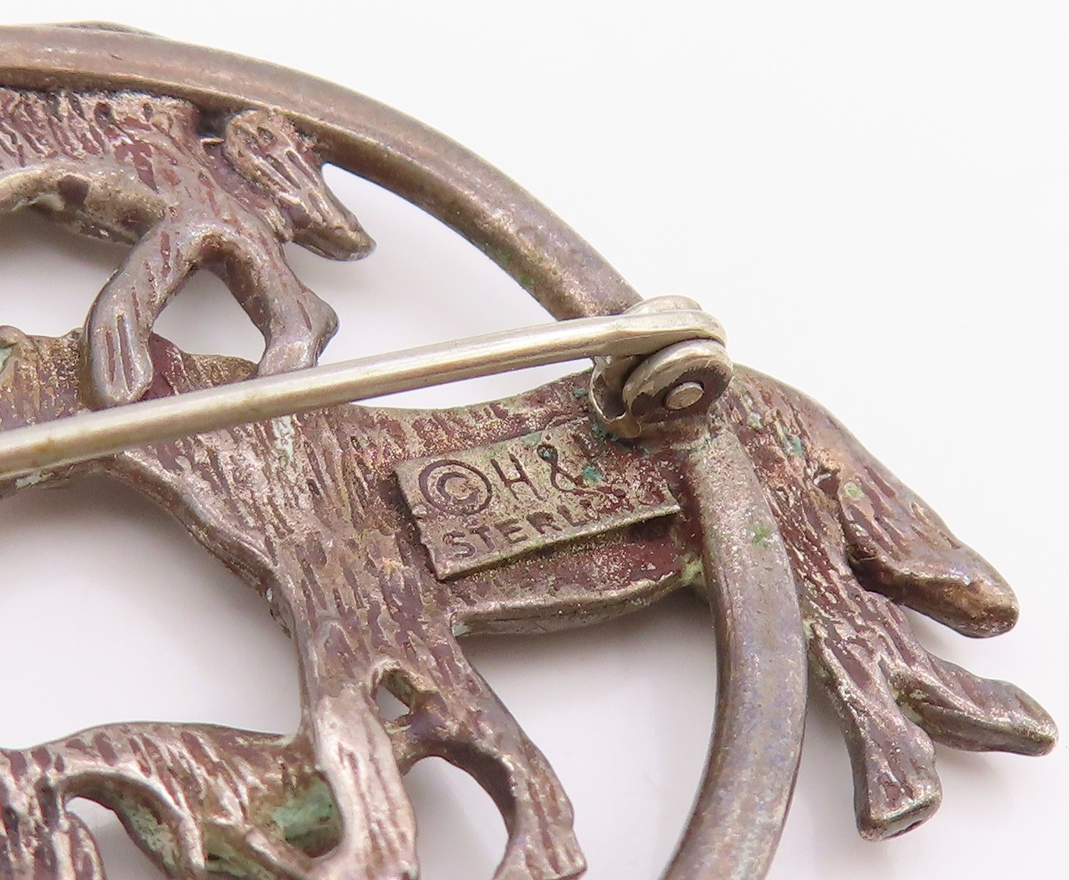 925 Sterling Silver Vintage Brooch Pin HAND & HAMMER Running Horse Trio BP12180