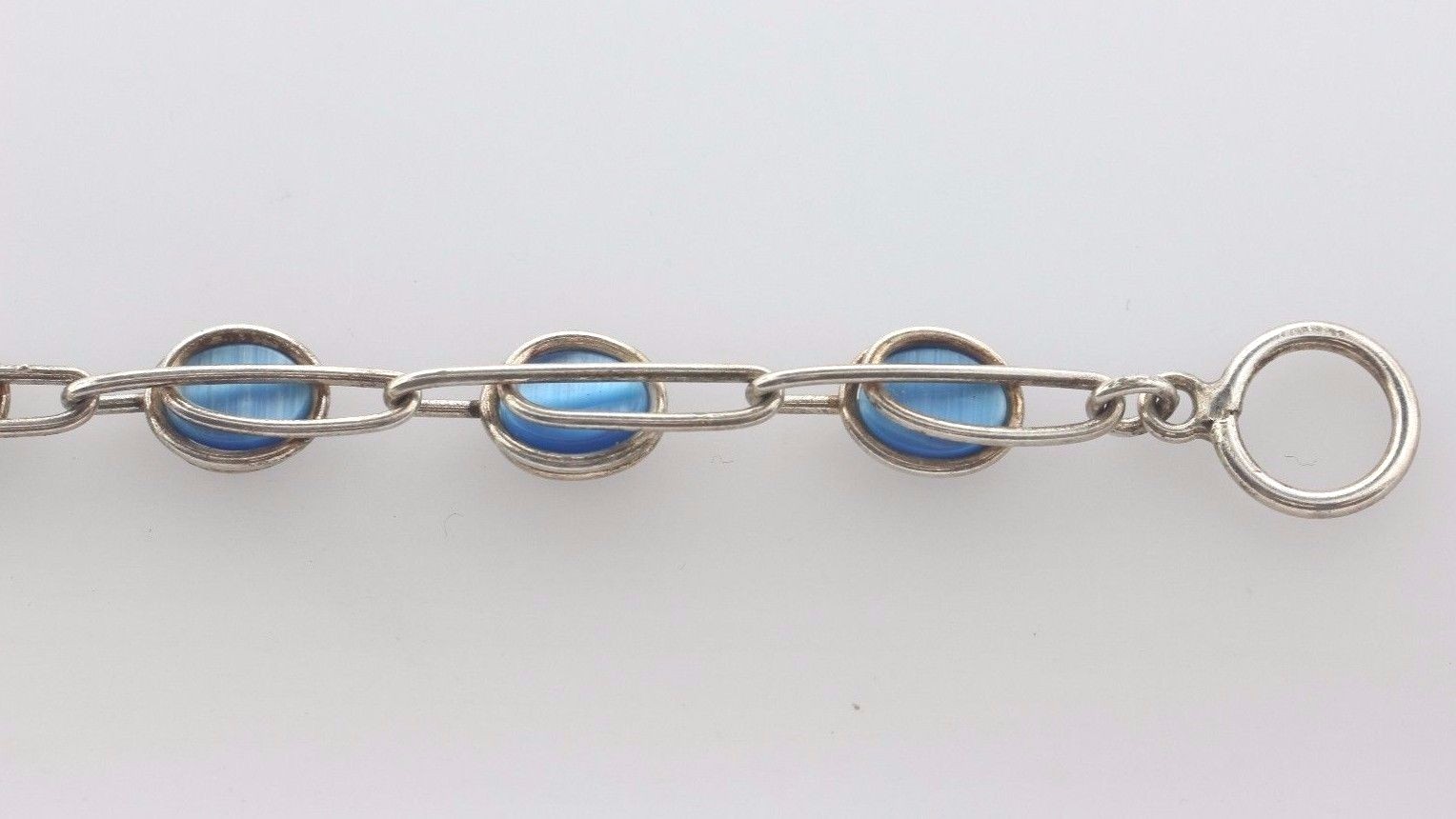 Sterling Silver 925 Wire Wrapped Oval Blue Tiger Eye Link Toggle Bracelet – 6.5″