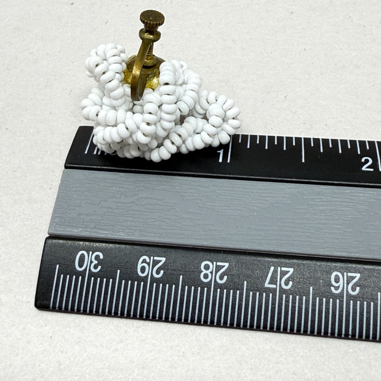 White Seed Bead Knot Earrings Vintage Screw Back Classic Retro