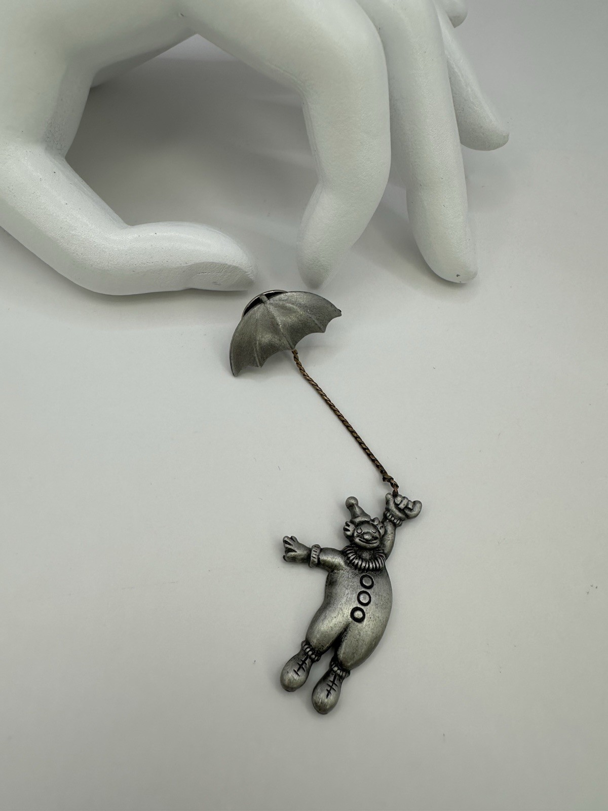 Vintage JJ Jonette Pin Umbrella Circus Clown Silver Color Whimsical