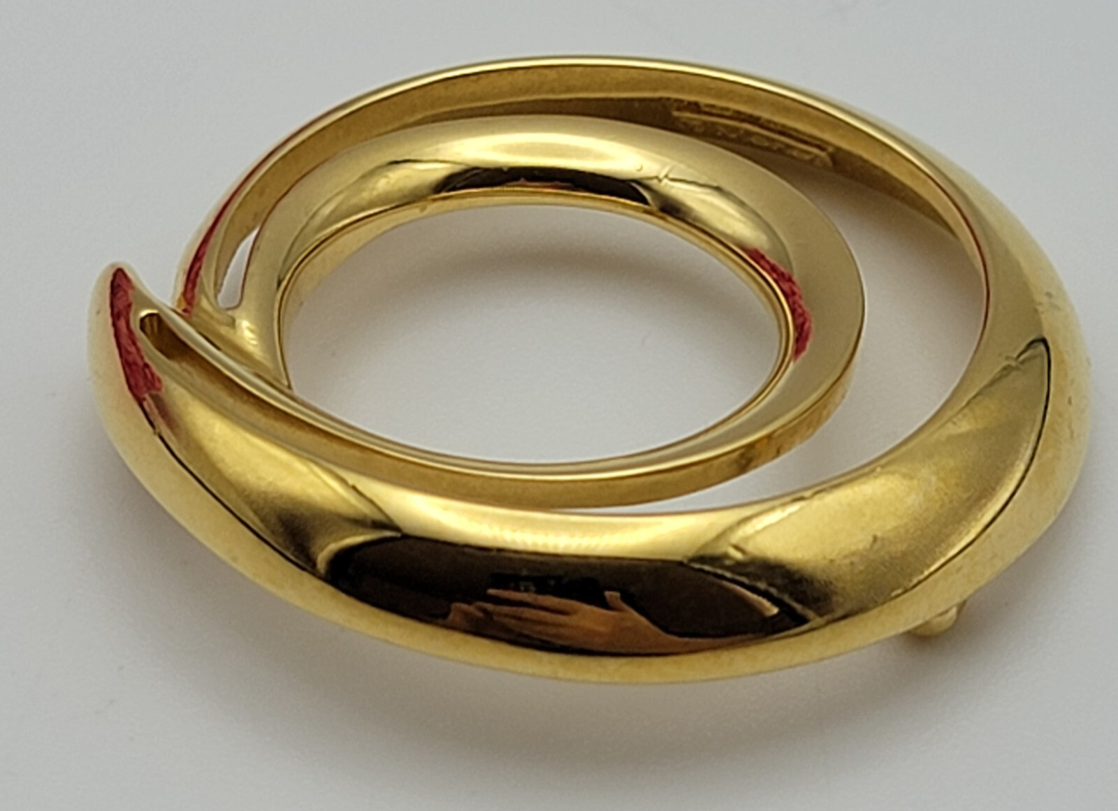 Vintage Signed MONET Gold Tone Brooch Double Circle Open Work 39 mm Modernist