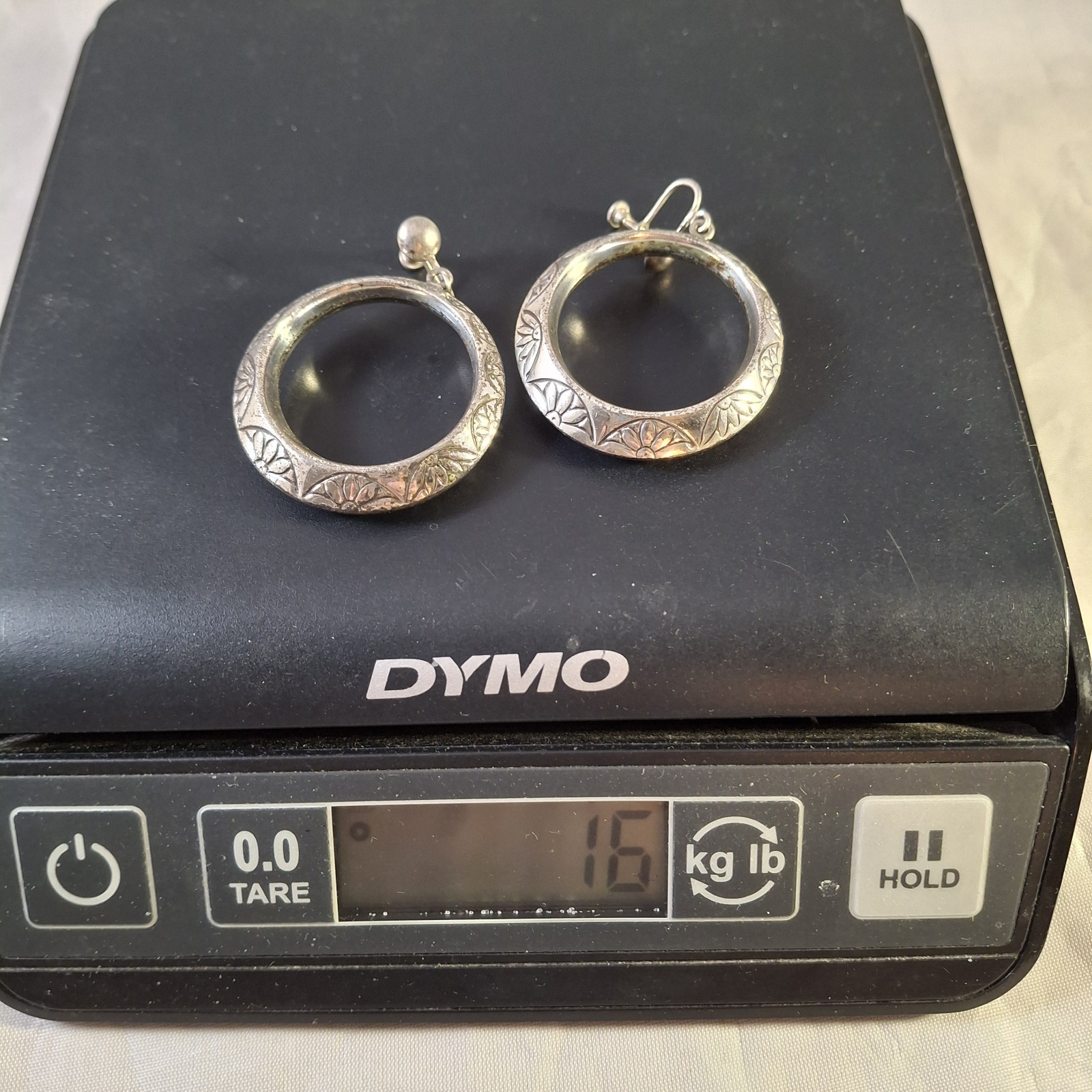 Vintage Big Chunky Drop Dangle Stamped Sterling Silver Hoop Earrings 16 g