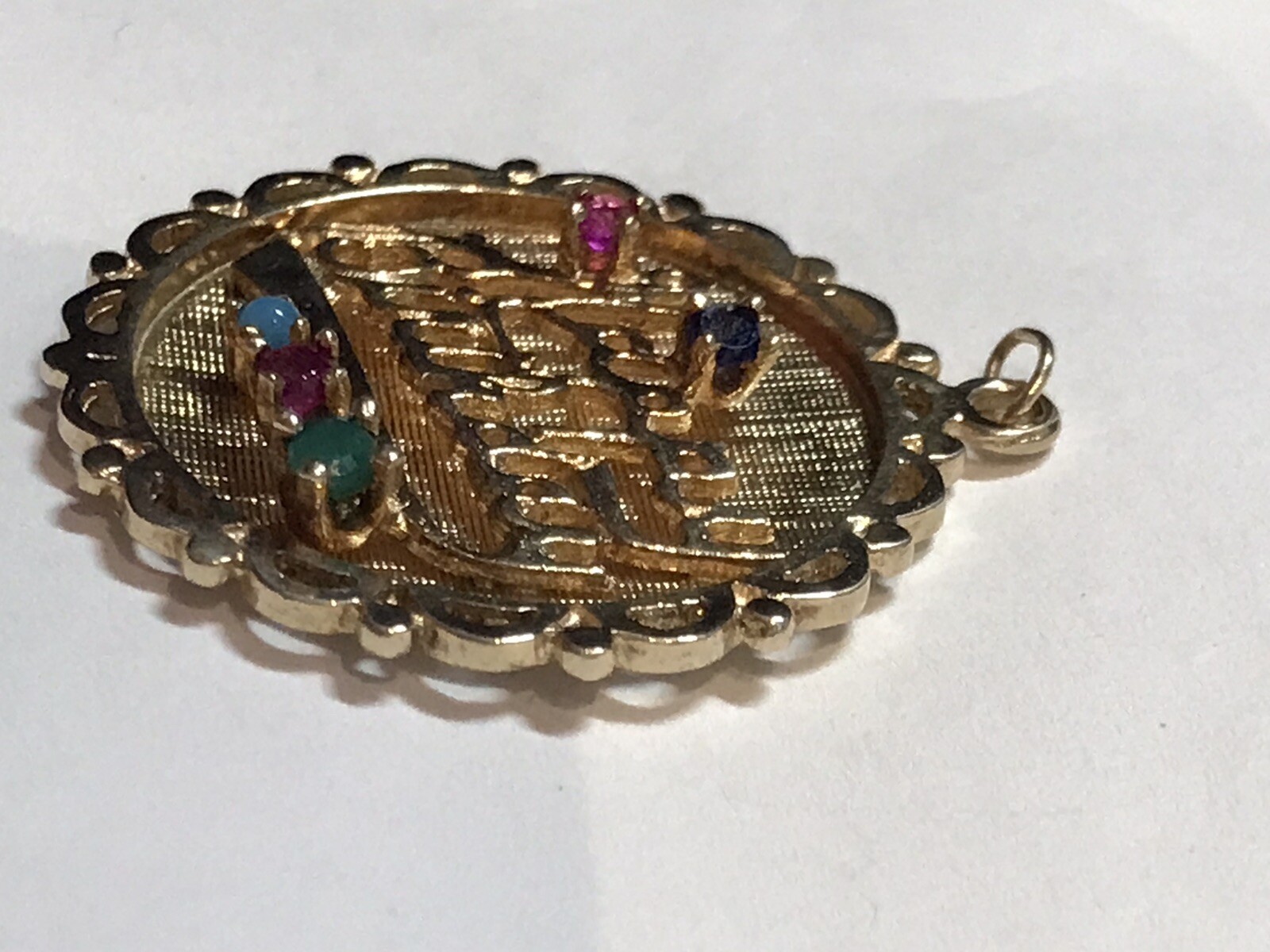 VINTAGE 14K Yellow Gold Heavy “Happy Birthday” Multi Gem Charm 5.3 Grams, 27mm