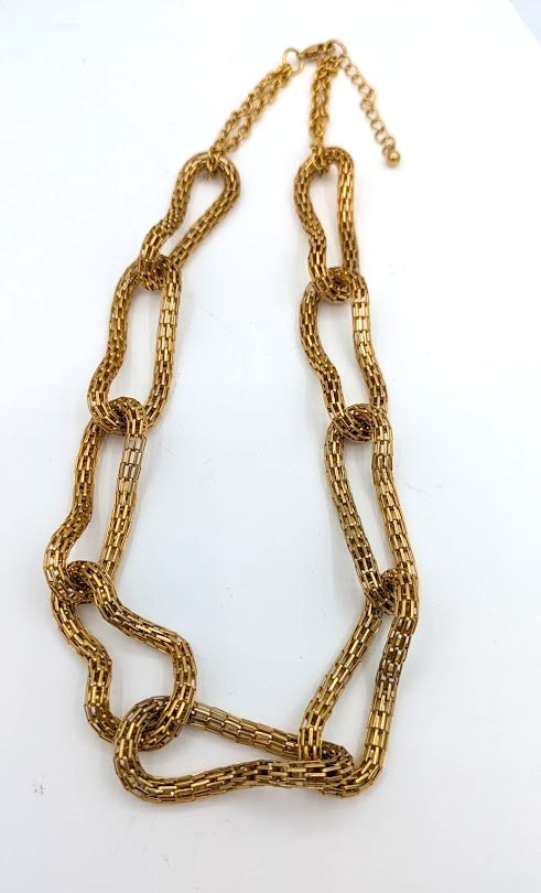 Vintage Mesh Link Necklace Lightweight Gold Tone Chain 16 Inch
