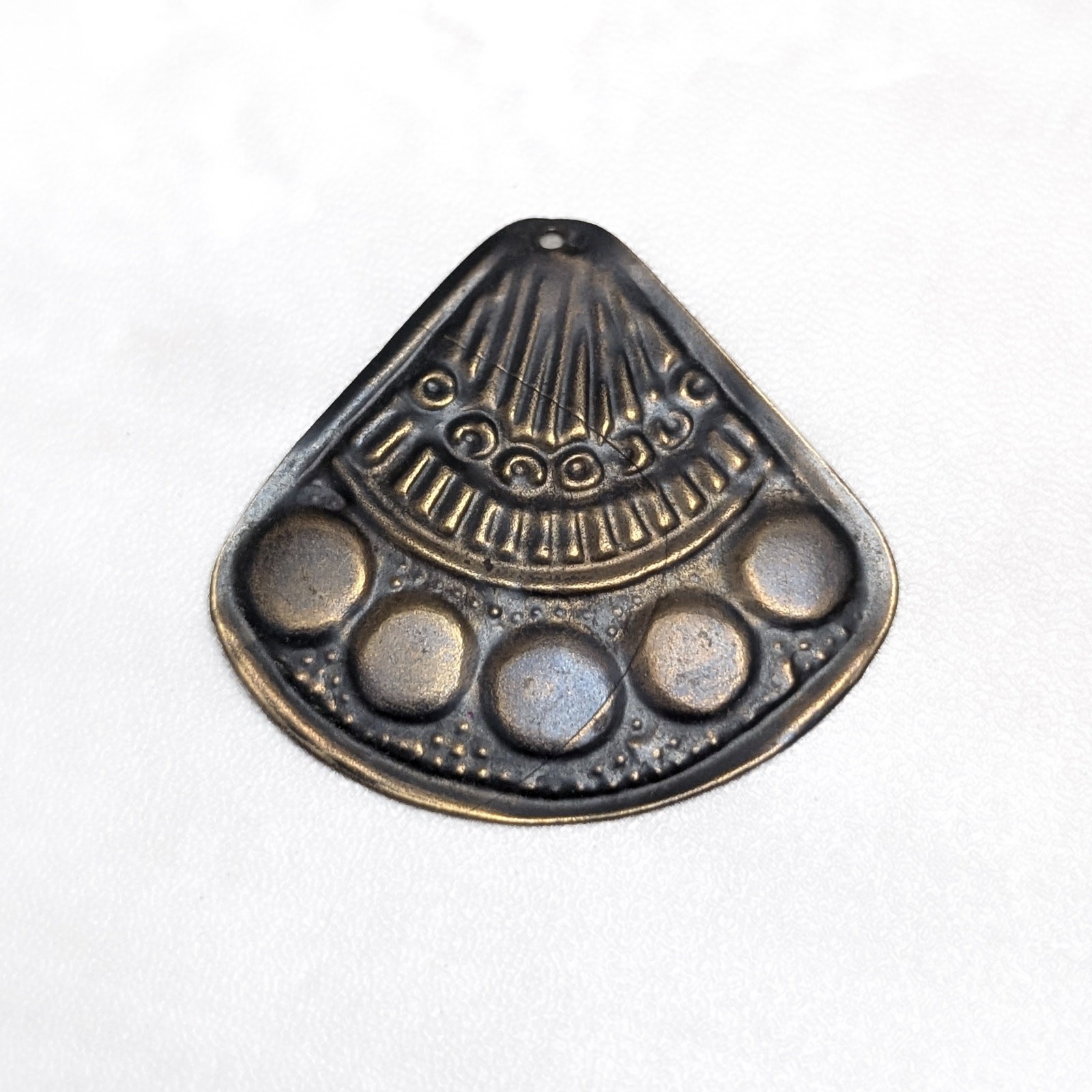 Vintage Pendant – Geometric Fan Shape with Design – No Chain Included
