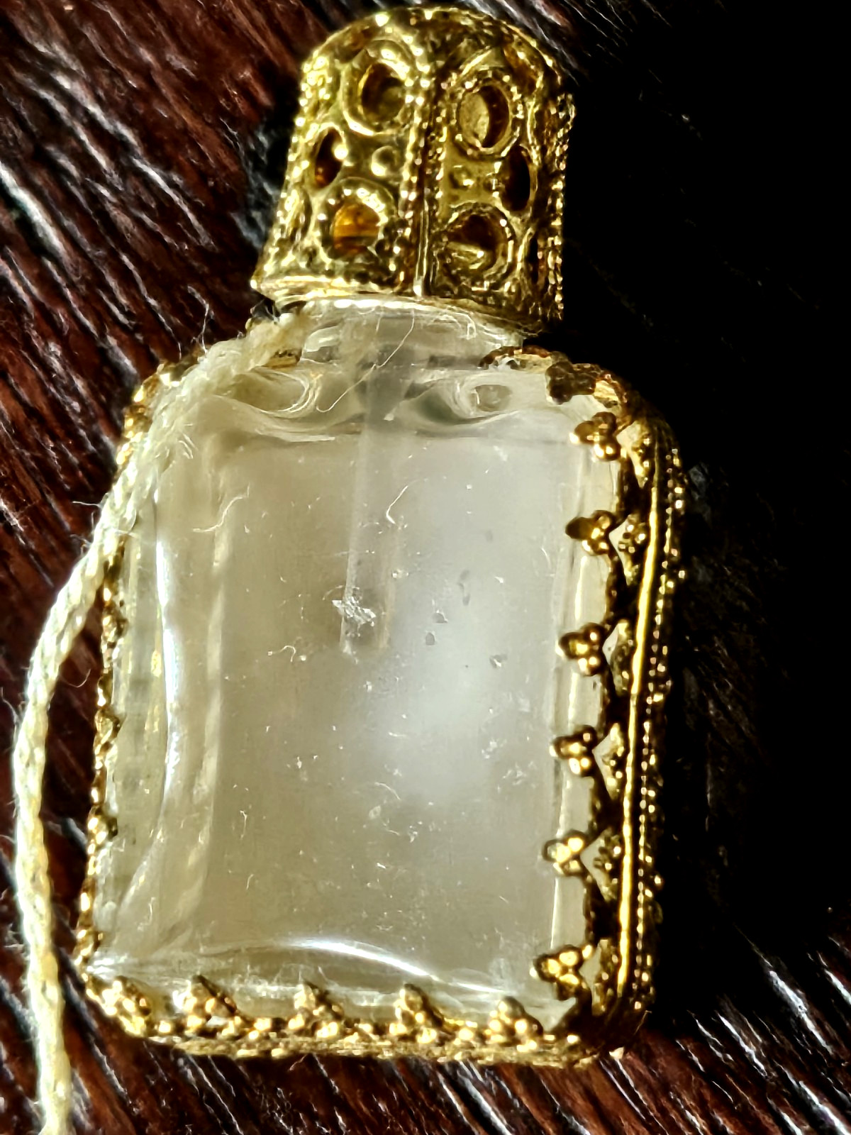 Vintage Austrian Petit Point Filigree Gilt Glass Perfume Bottle W/ Original Ta