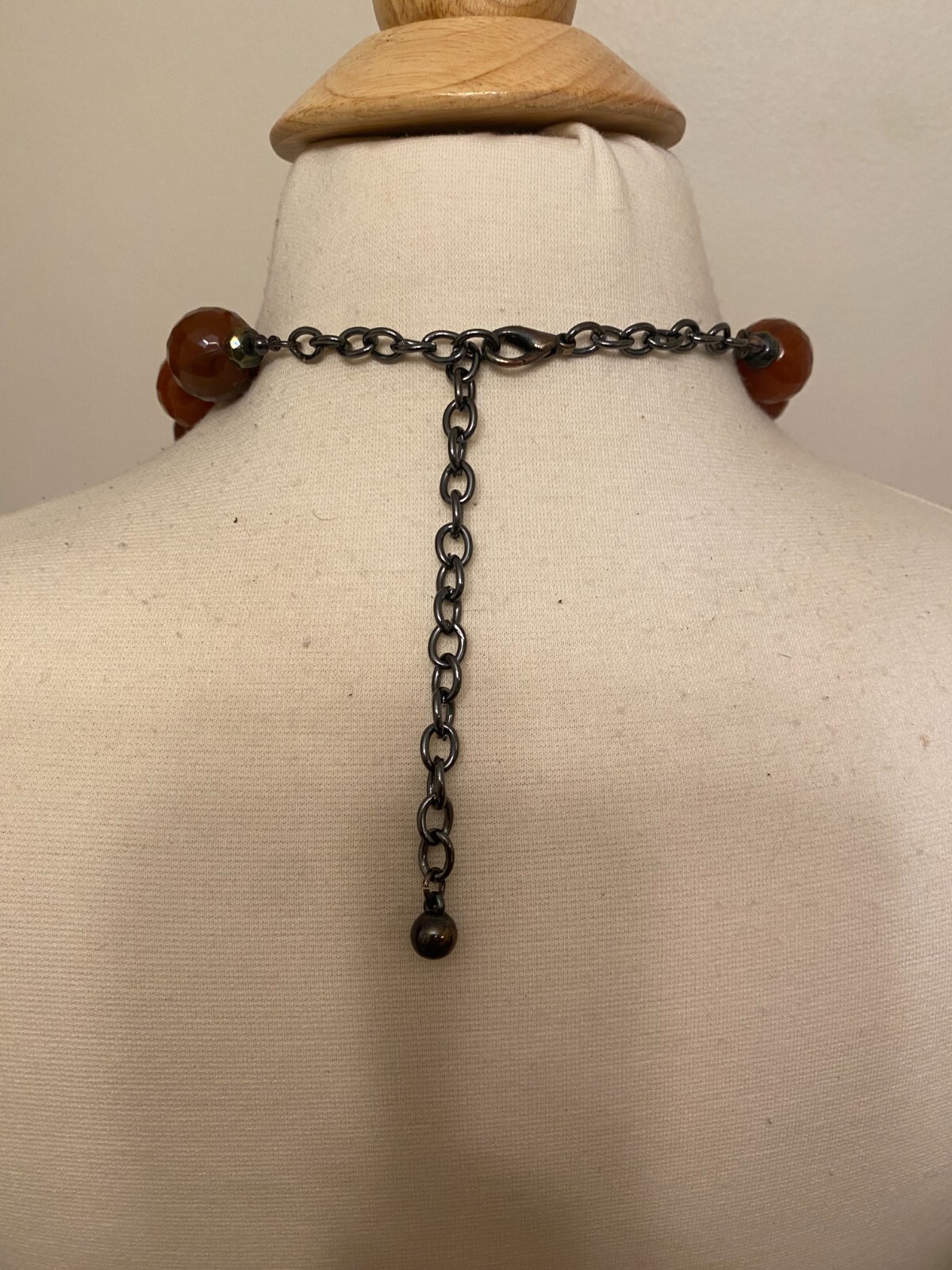Vintage Brown Resin & Green Metal Chain Necklace