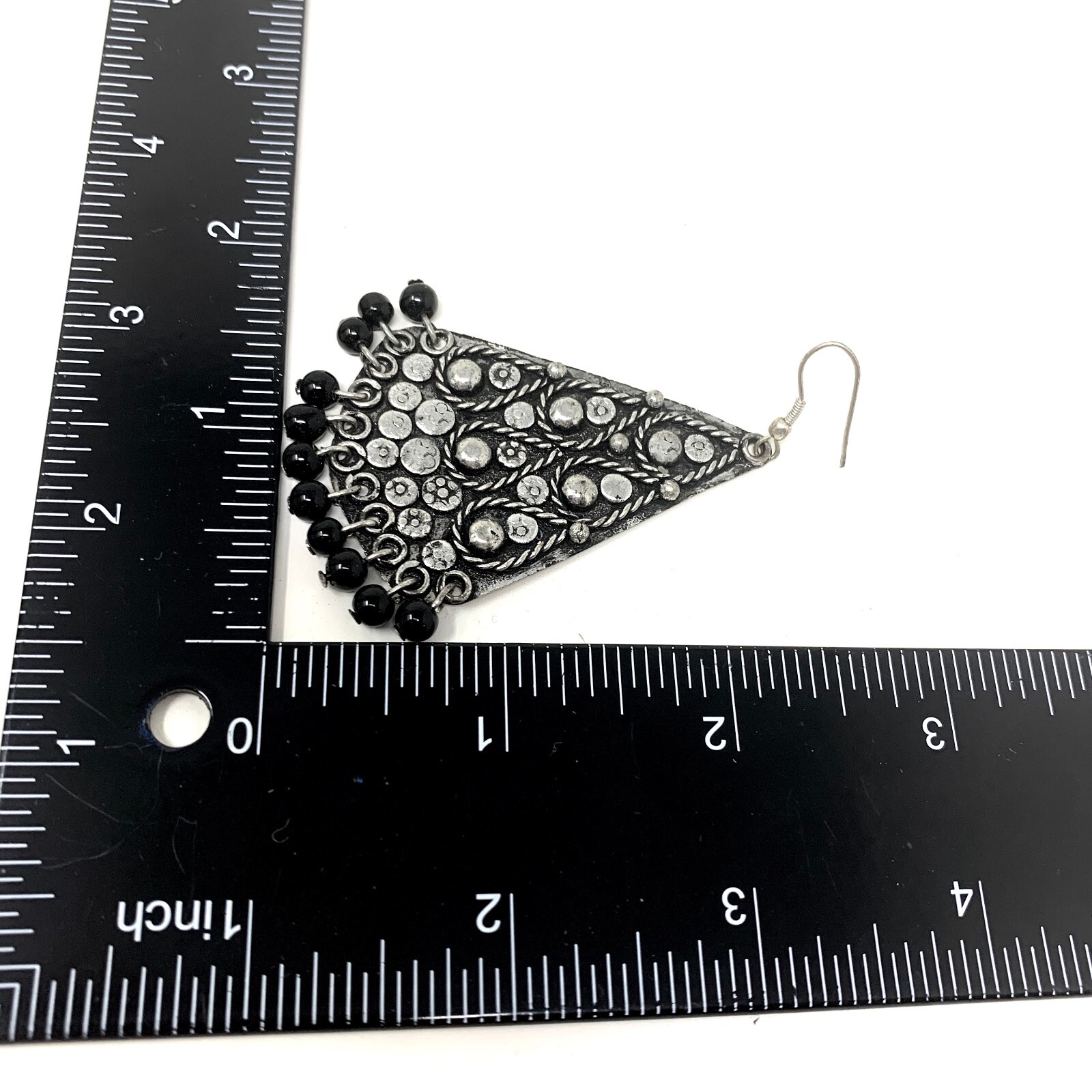 Vintage 1980’s Silver Metal Modernist Dangle Pierced Earrings 2″ Couture Mogul