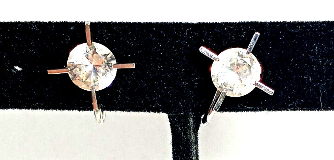 Vintage AWESOME 925 Sterling Silver and White Topaz Screw Back Earrings, signed