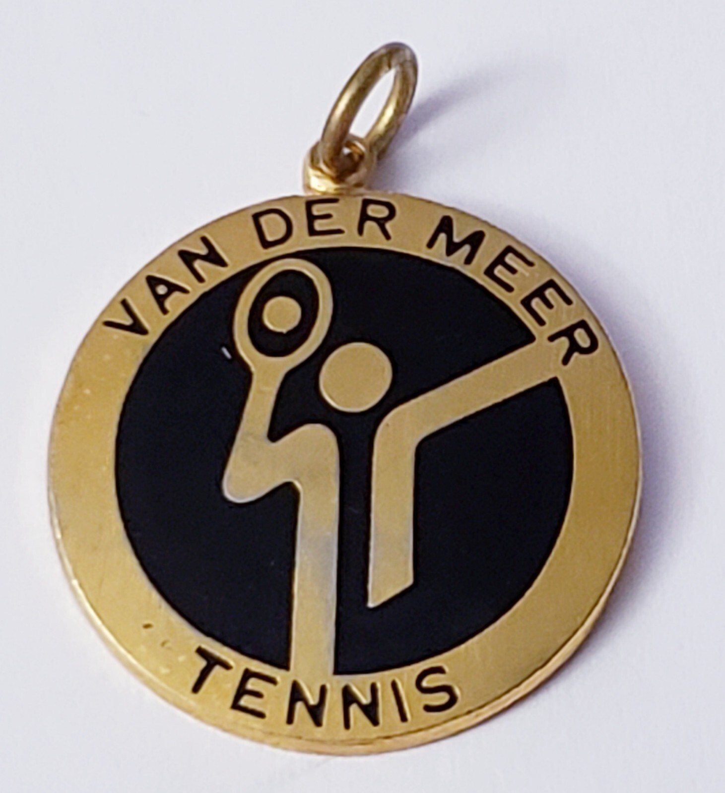 Vintage Van Der Meer Tennis Black & Gold Tone Souvenir Collectable Pendant RARE