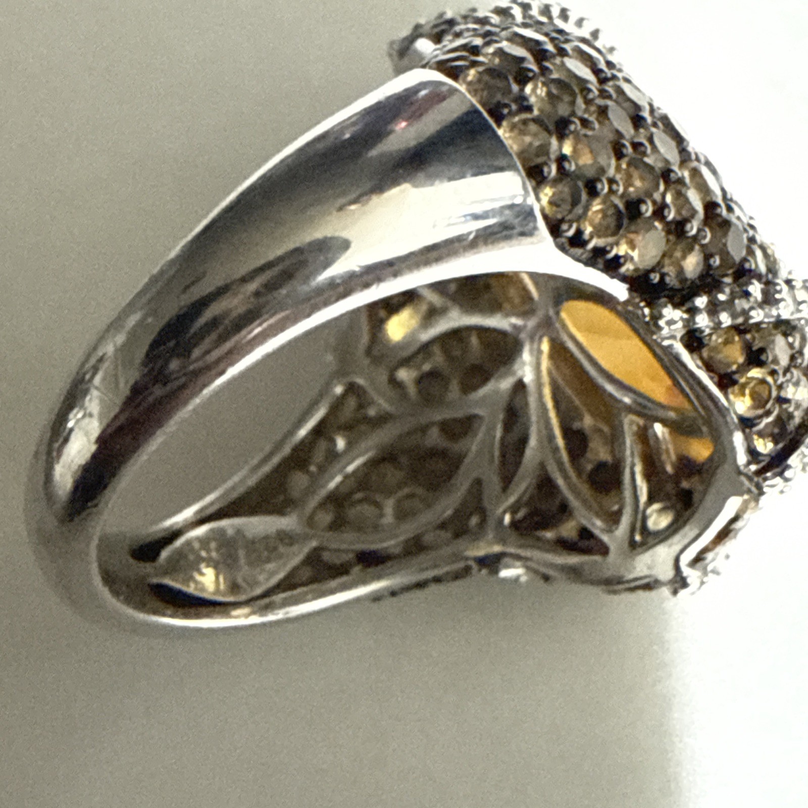 Fabulous 925 Silver Ring Size 7 Ring Beautiful faceted Citrine Stone w/ CZ 7.5g