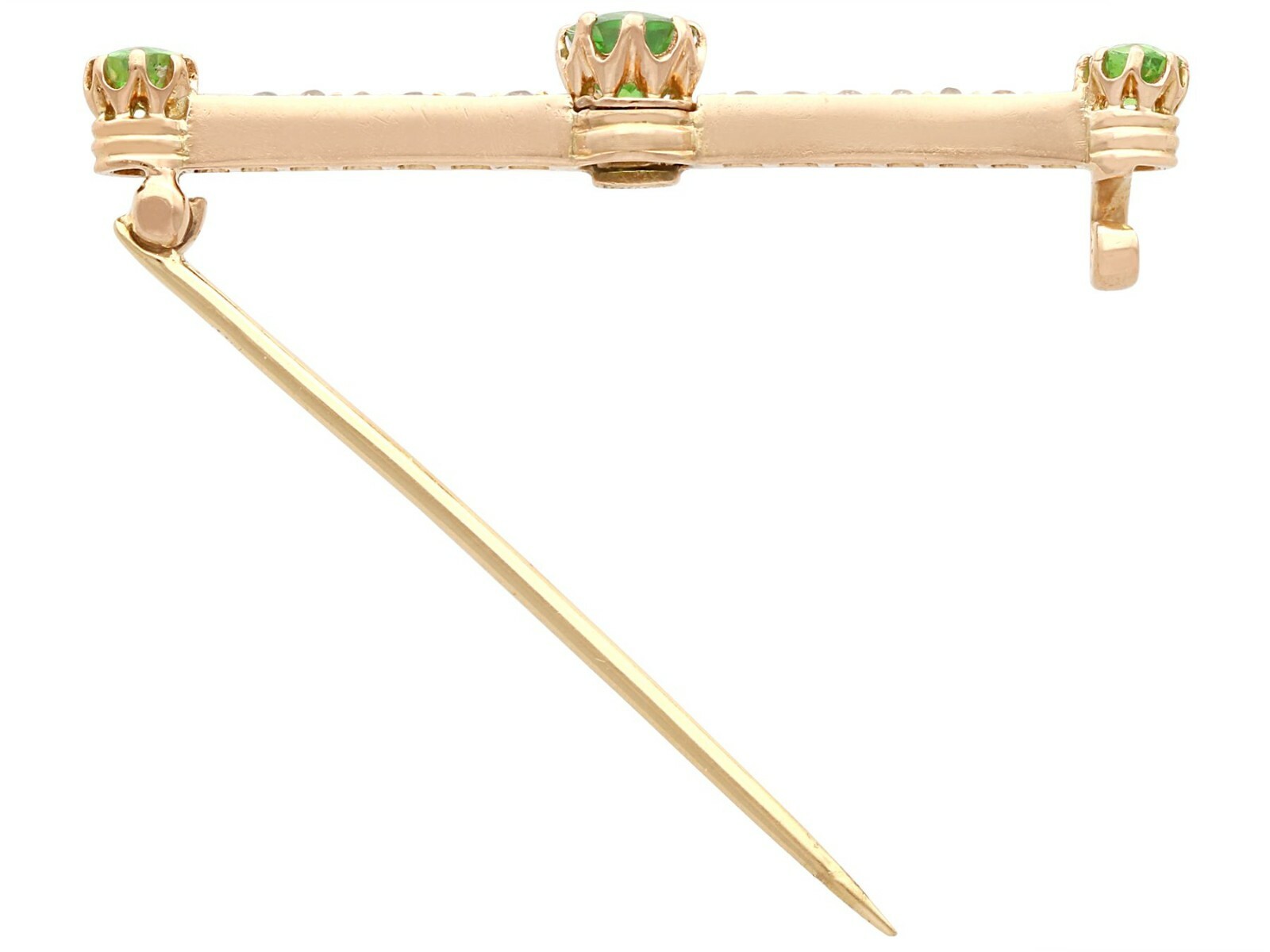 1.01ct Demantoid Garnet and 0.35ct Diamond 14ct Rose Gold Bar Brooch – Antique