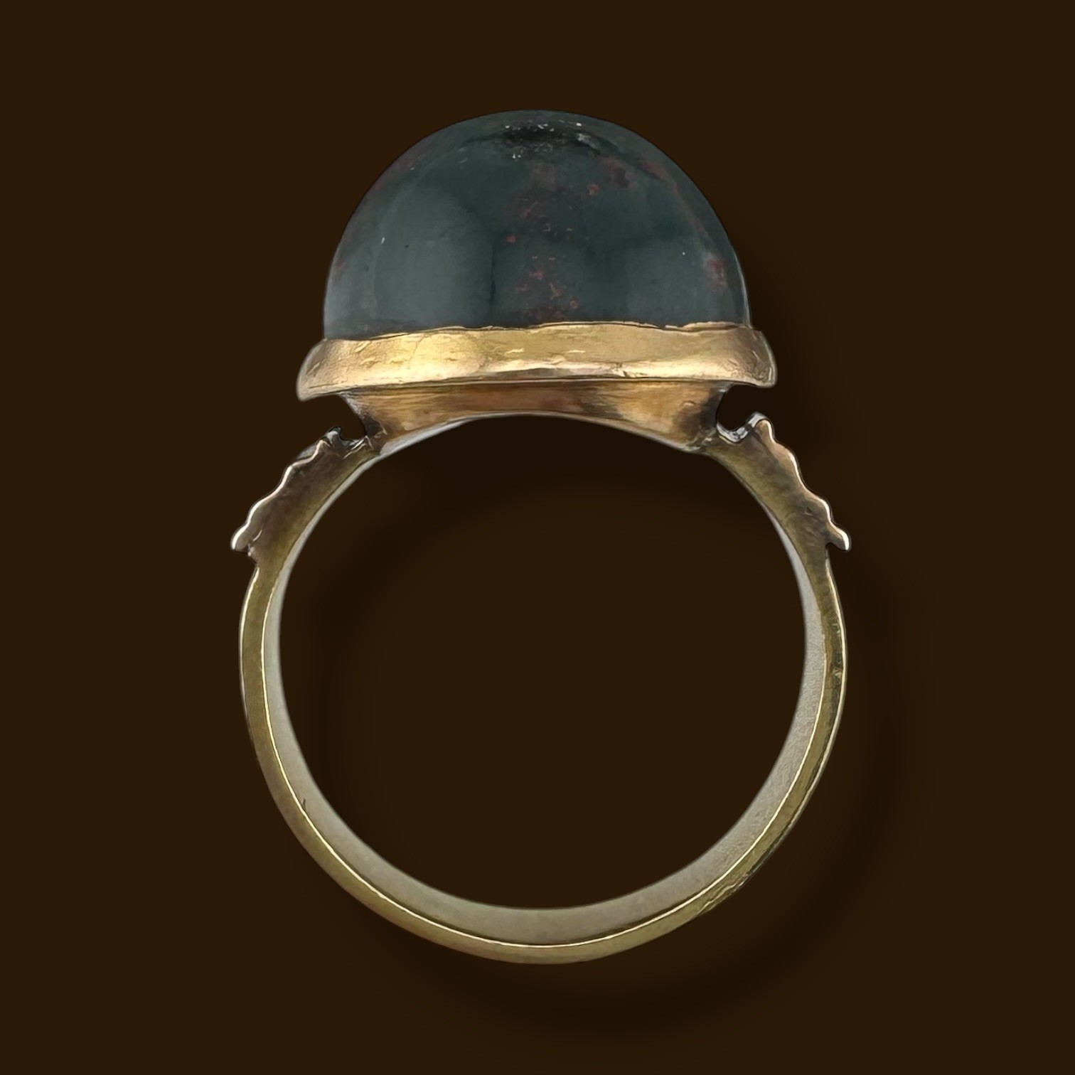 Antique Victorian 15 Karat Yellow Gold Bloodstone Cabochon Ring Size 7.75