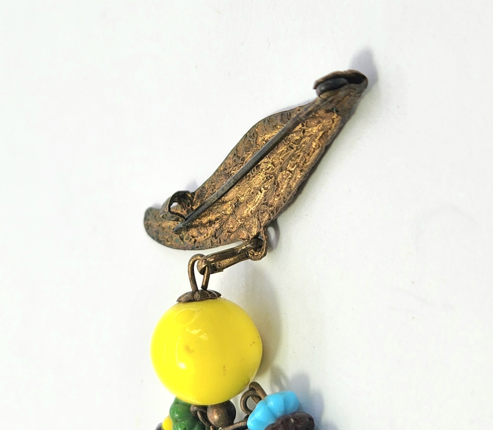 Vtg Brooch Pin Multicolor Glass Bead 3″ Man Person Figural Unsigned Haskell?