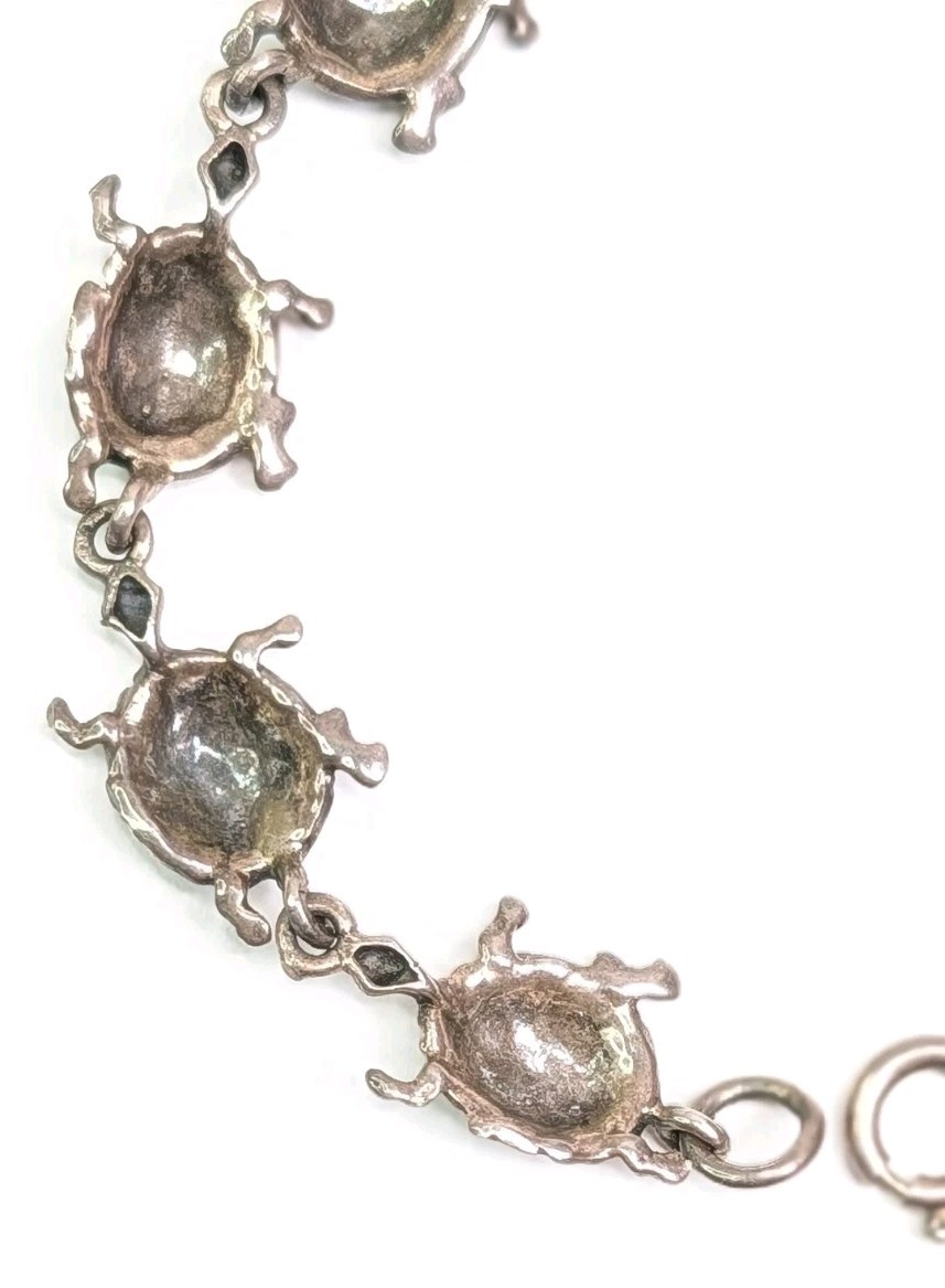 Turtles In A Row Bracelet Sterling Silver 7.75″ Turtle Link Tortoise Gift 11gram