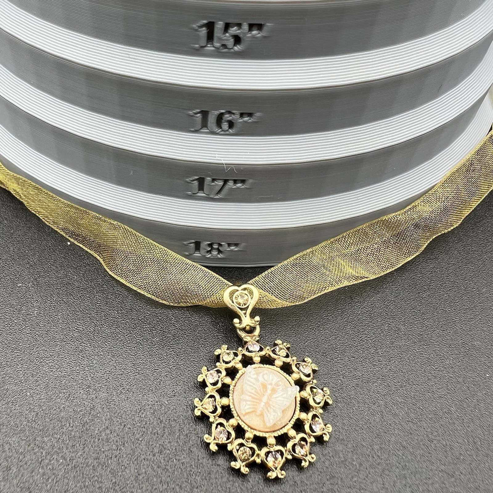 Victorian Revival Necklace Lot 3 Ribbon Pendant Cameo Floral Crystal Pearl 1928