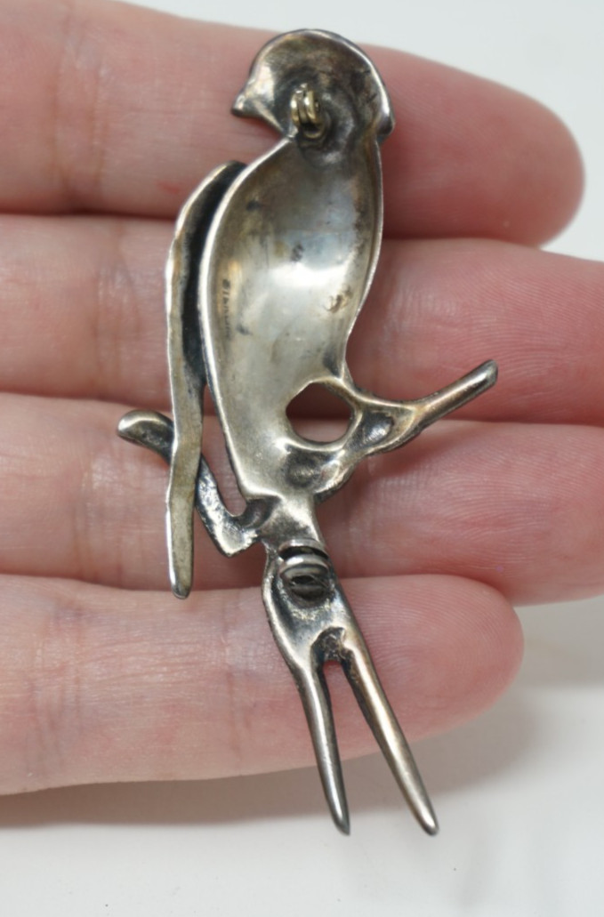 Vintage 925 Sterling Silver Quetzal Brooch Pin Guatemala Bird Parrot Stamped 10g
