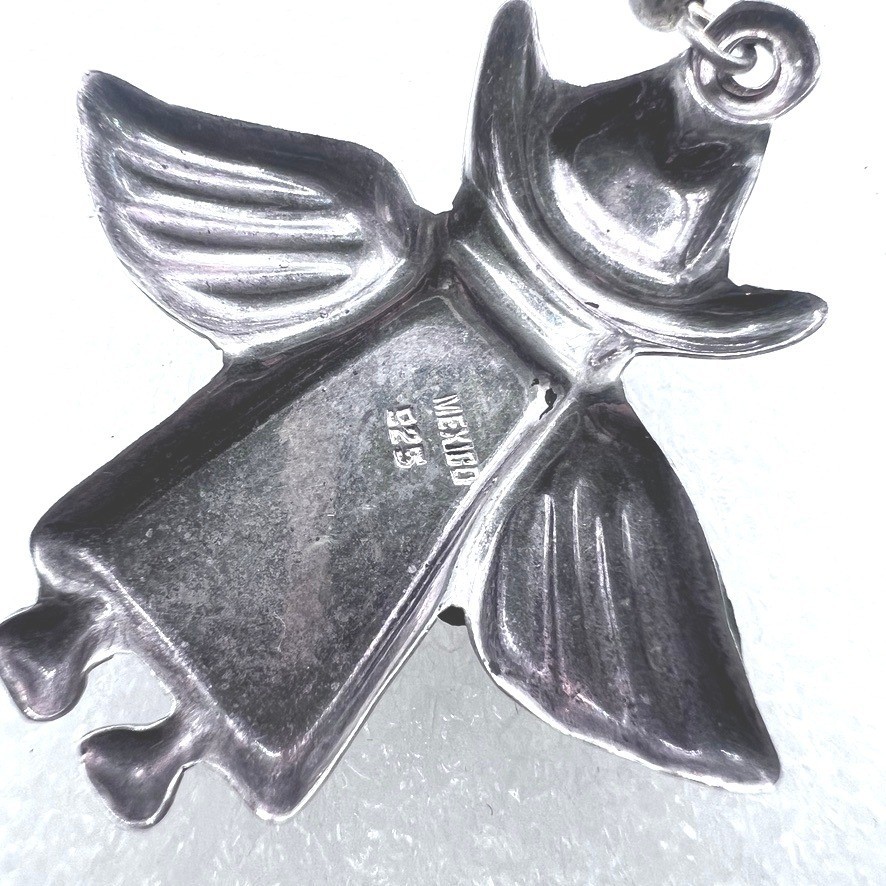Vtg Sterling Silver Mexico Cowboy Angel Dangle Earrings Two Tone Wings Hat
