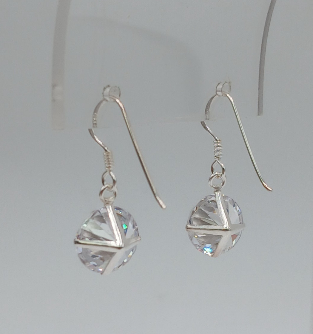 VTG 925 Lead Crystal 1in Drop Earrings Sterling Silver 2gtw Brilliant Faceted