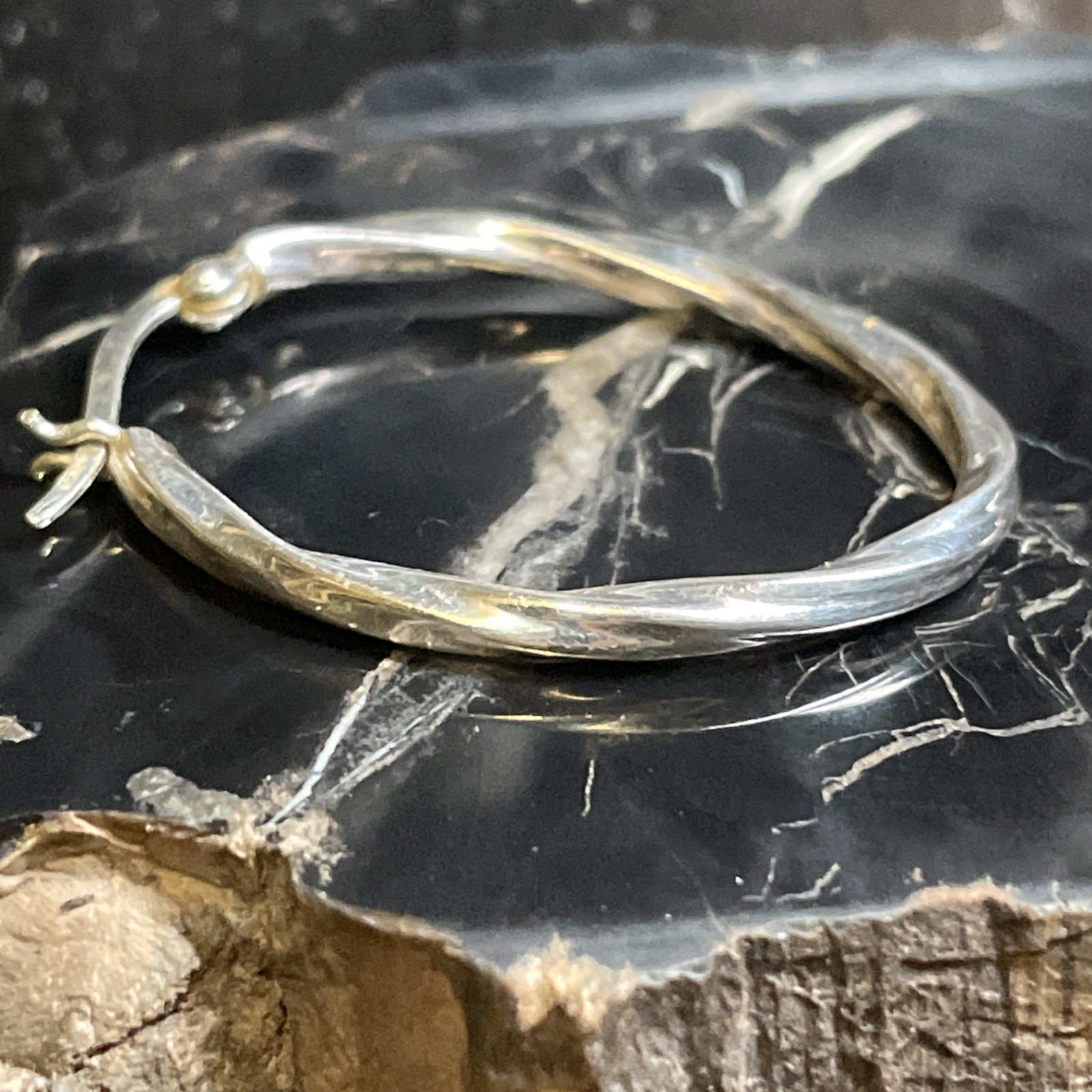 Vintage Sterling Silver Rope Twist Pattern Hoop Earrings