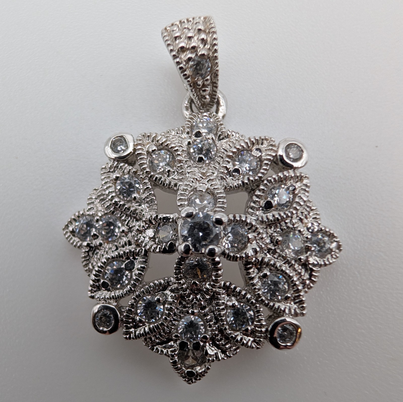 Vintage DBJ 925 Sterling Silver CZ Medallion Pendant Starburst Art-Deco Charm 3g