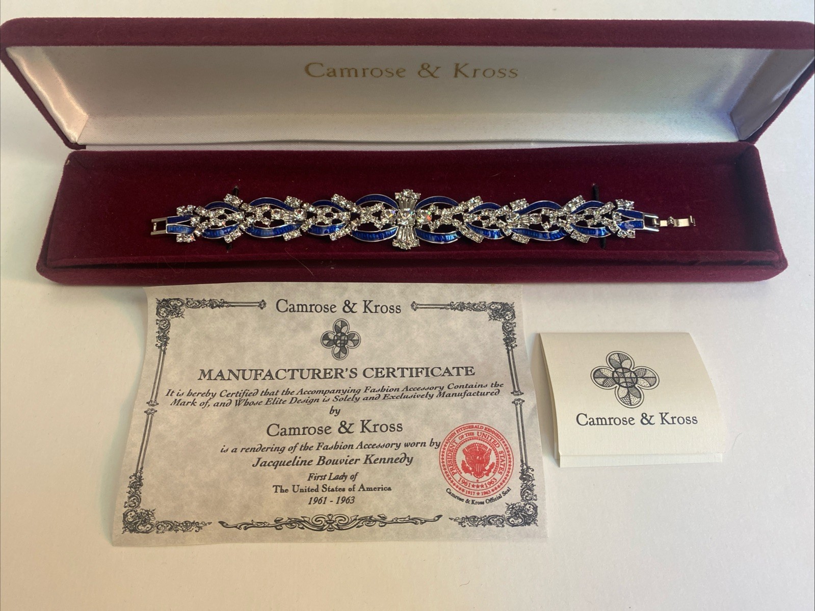 Camrose & Kross Jacqueline Kennedy Blue Enamel Silver Link Bracelet JBK
