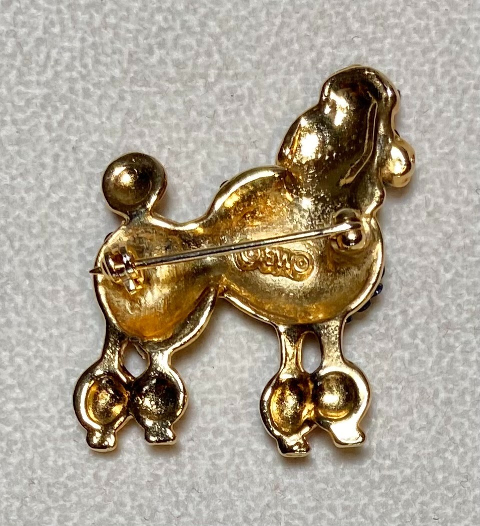 AUTHENTIC SWOBODA POODLE DOG BROOCH ~ GENUINE RUBY, SAPPHIRE ~ CHARMING!