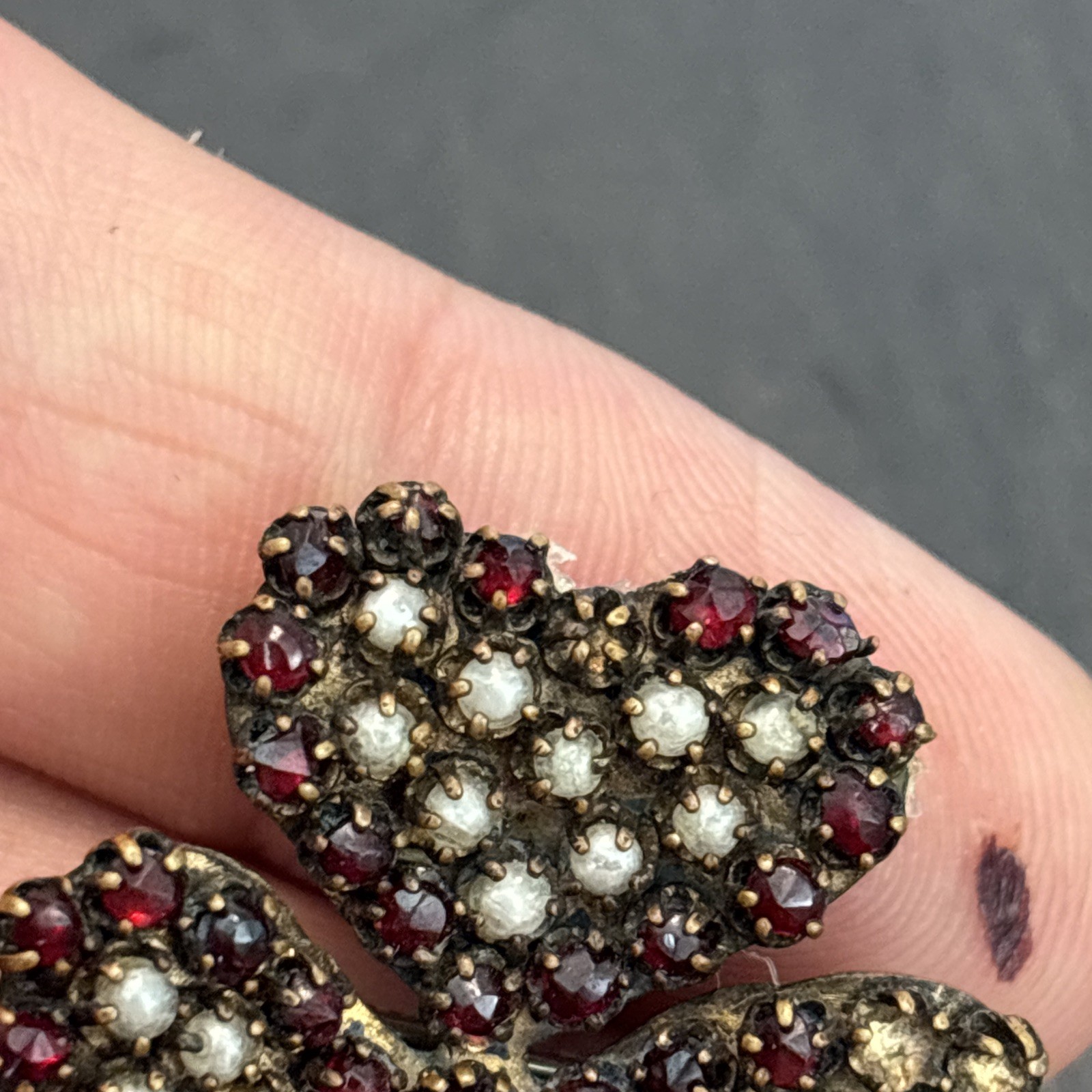 Mine Cut Bohemian Garnet Pendant Brooch Shamrock For Repair Mz