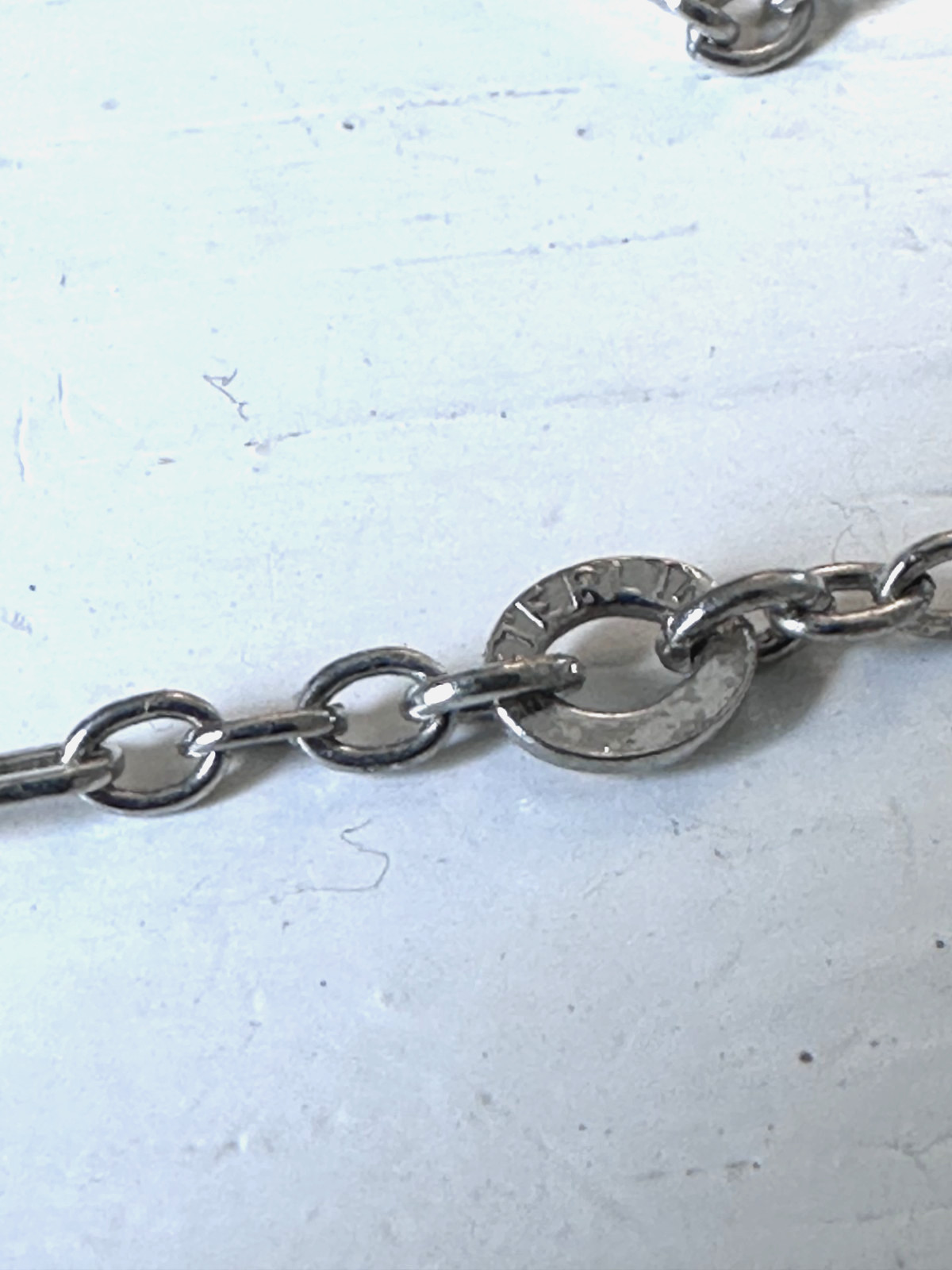 Antique Sterling Silver 925 Blue Gemstone Station Vintage Paperclip Necklace 25″