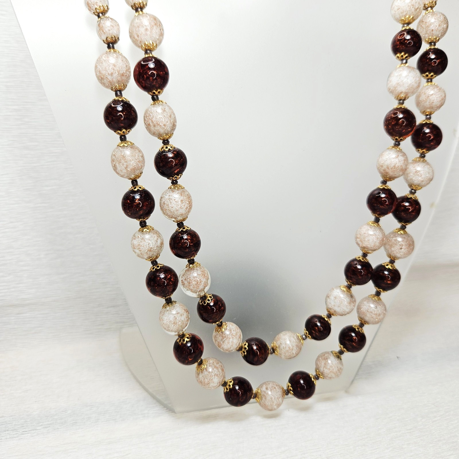 Venetian Sommerso Brown White Necklace Aventurine Glittery Matching Clasp