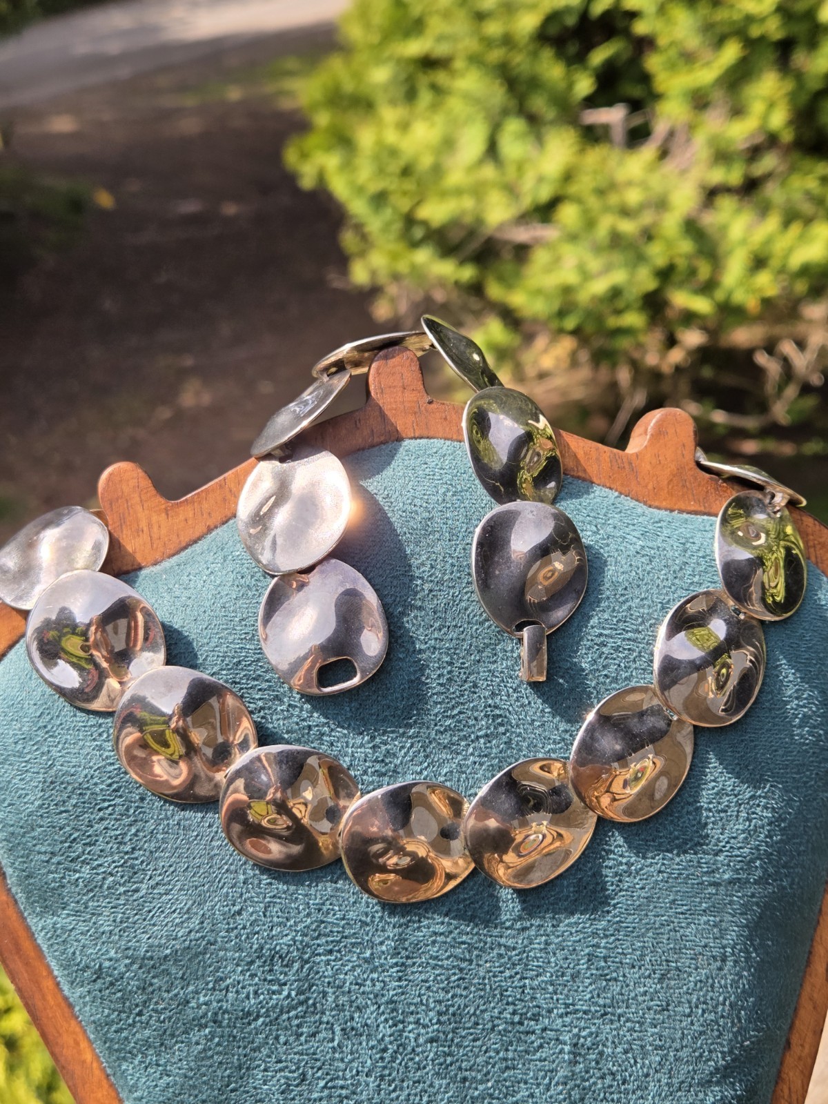 Vintage Silver Tone Disk Necklace & Bracelet Set Concho Chunky South Western