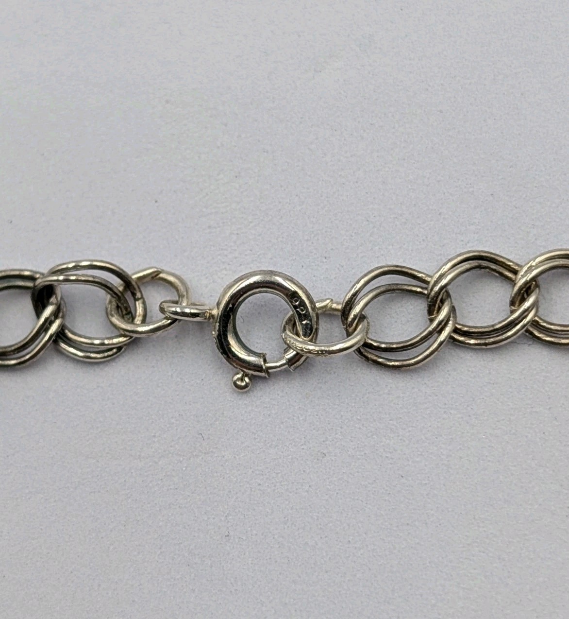Vintage Sterling Silver Double Link Curb Chain Starter Charm 925 Bracelet 7.25″