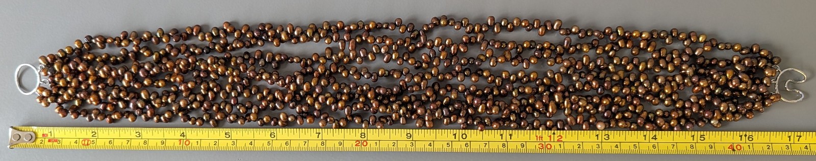 Multi Strand Bronze Freshwater Pearl Torsade Necklace 925 Silver