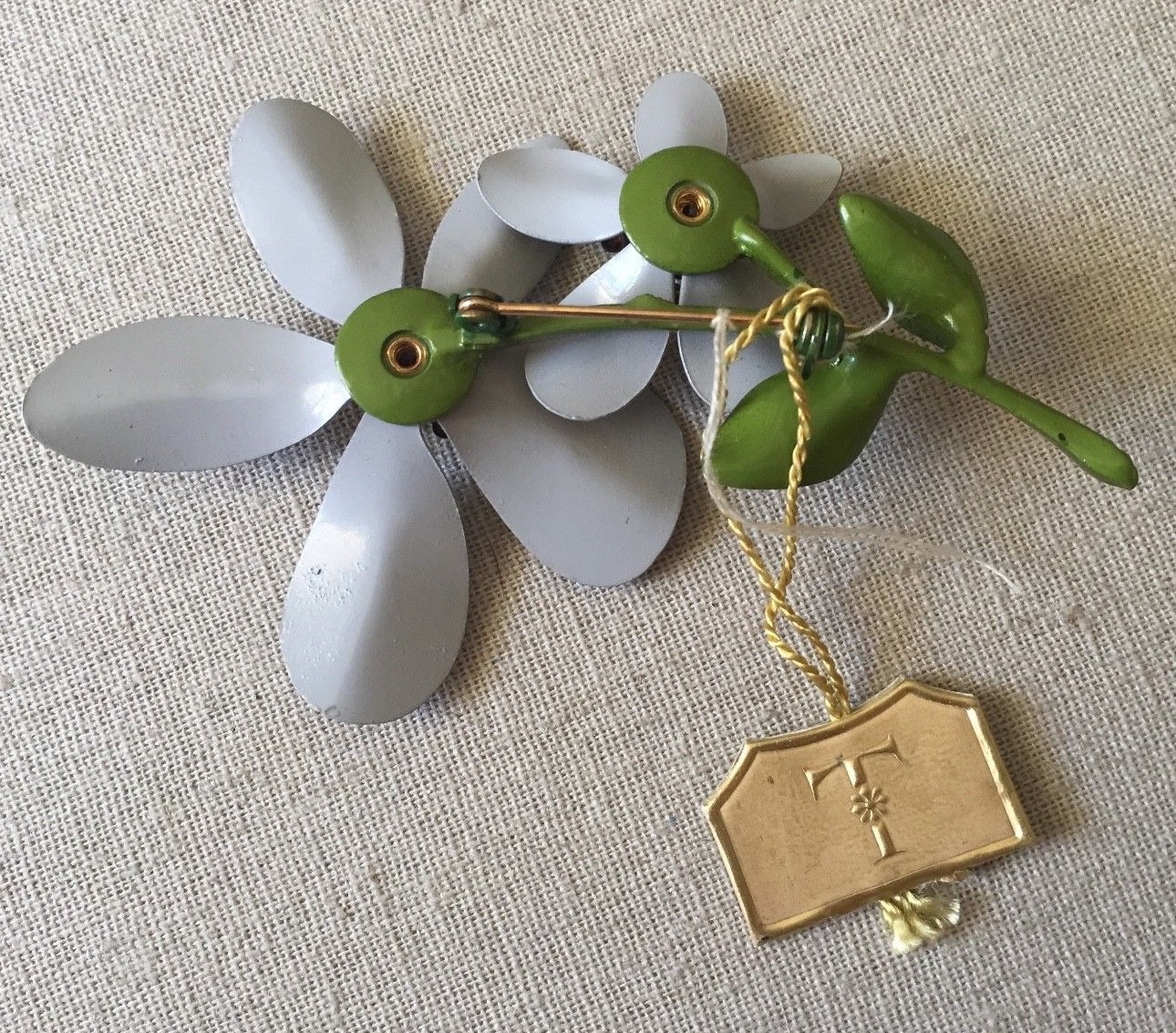 Vintage TACOA Double Flower Enamel Painted Pin Brooch w/ Original Tag Attached