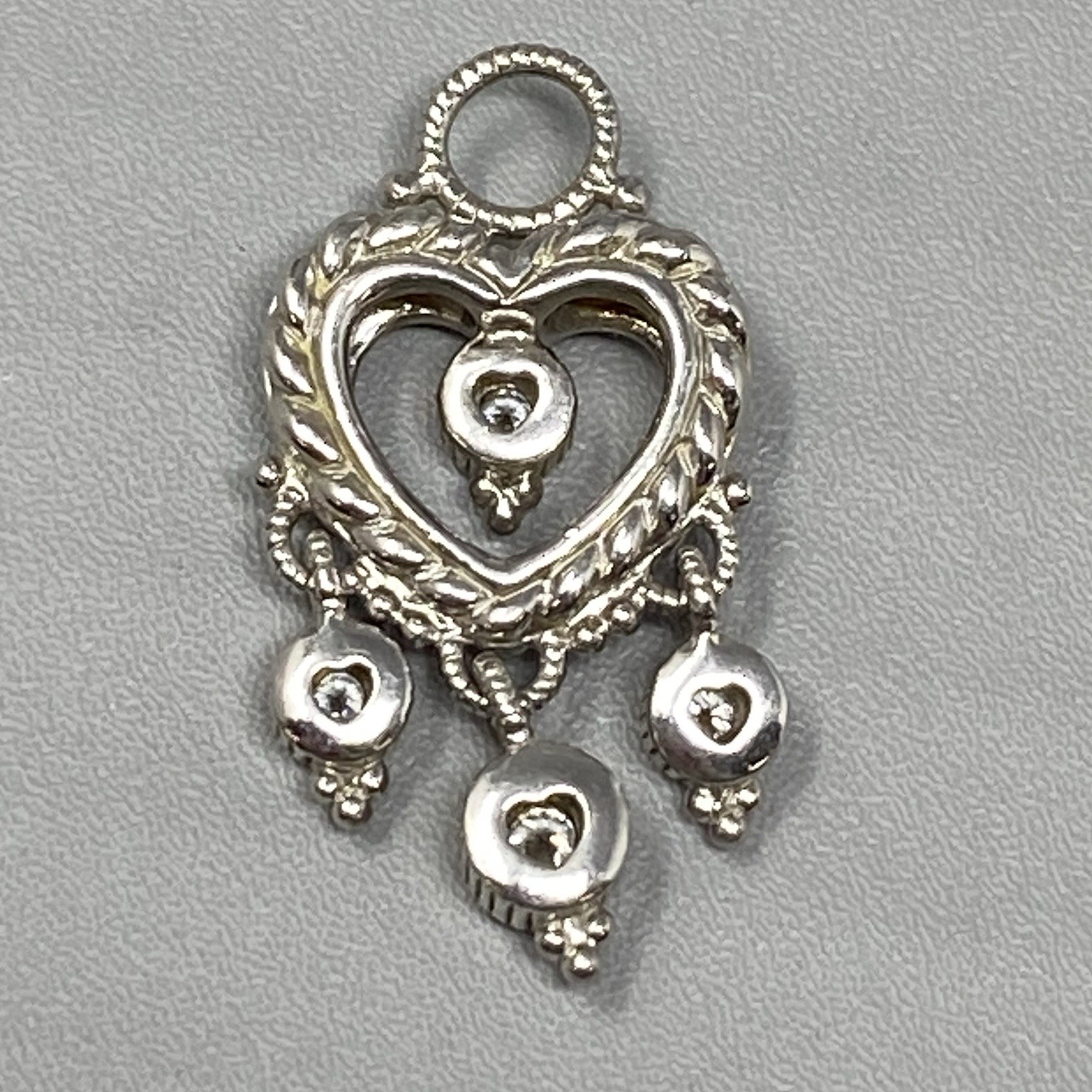 Sterling Silver Heart Pendant Cubic Zirconia Stones Open Center 925 Thailand