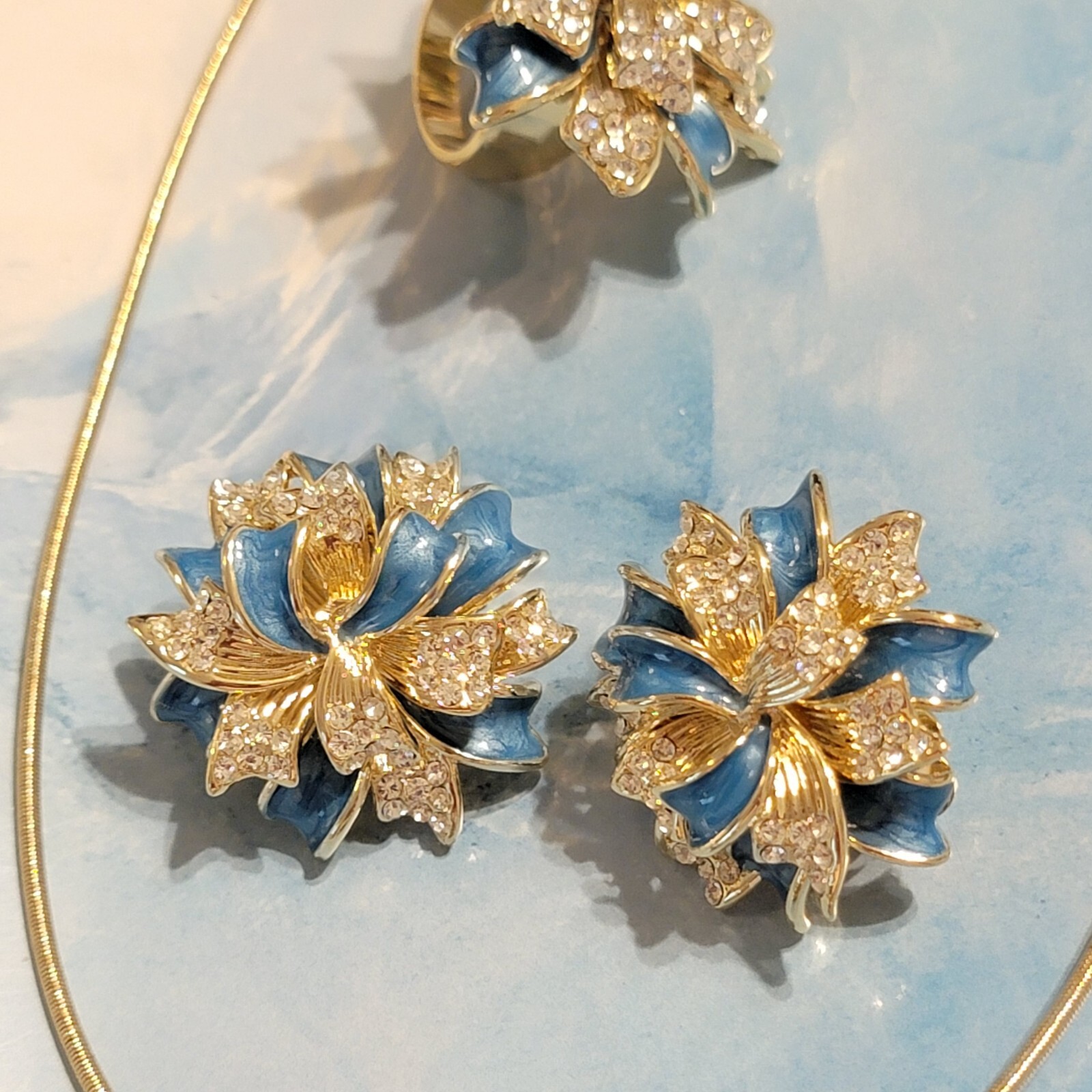 Retired Joan Boyce Flower Necklace Brooch Earrings Ring Jewelry Set, Rare js-