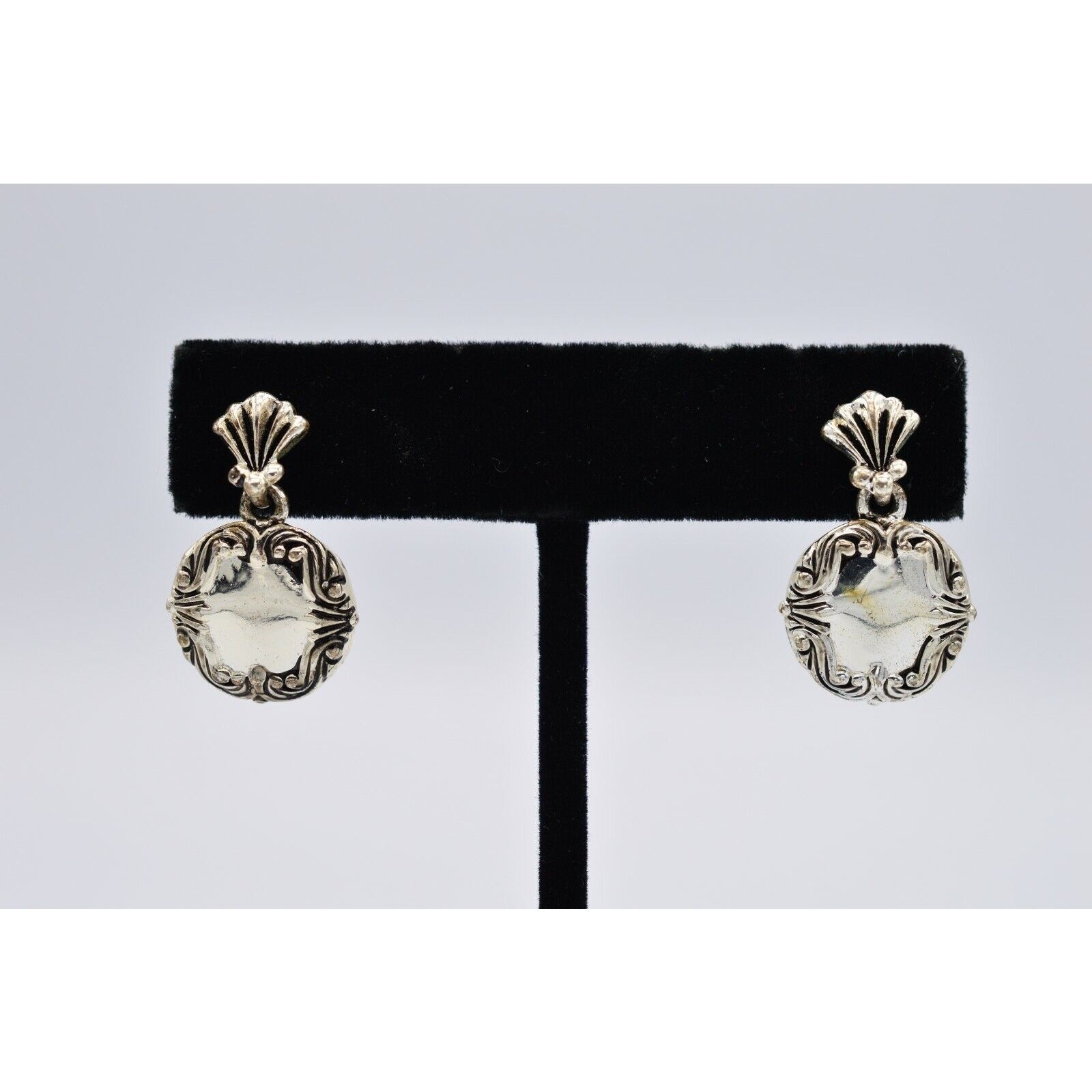 Avon Vintage Drop Dangle Earrings Silver Spoon Circle Vintage SP Signed BinX
