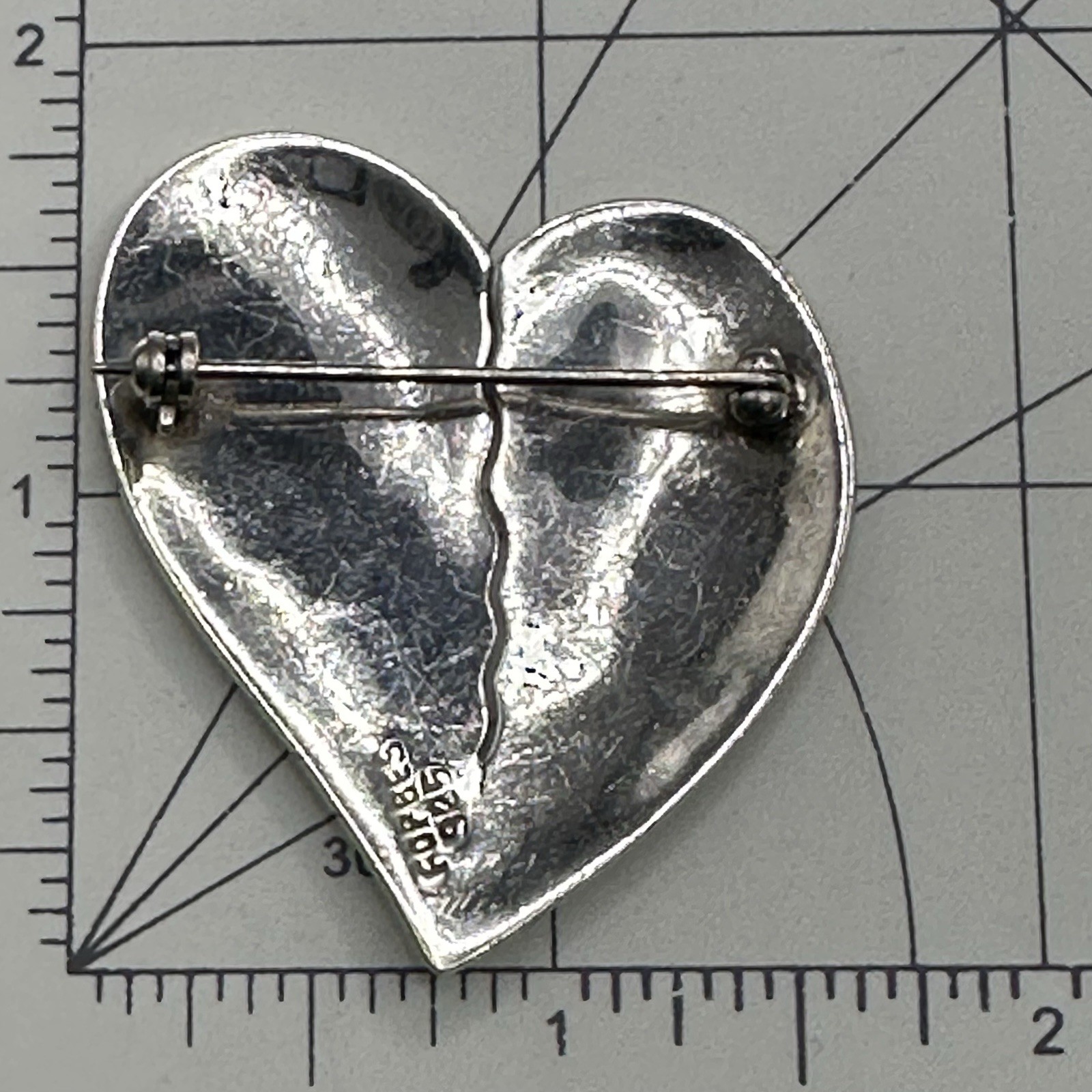 Rustic Stamped Heart Brooch Designer Signed Forbes 925 Sterling Silver Cutout