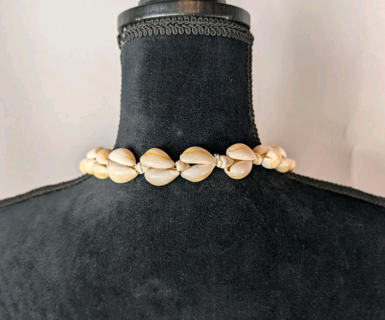 Vintage Hand Knotted Polished Large Sea Shell Beaded Long Necklace Unique Design