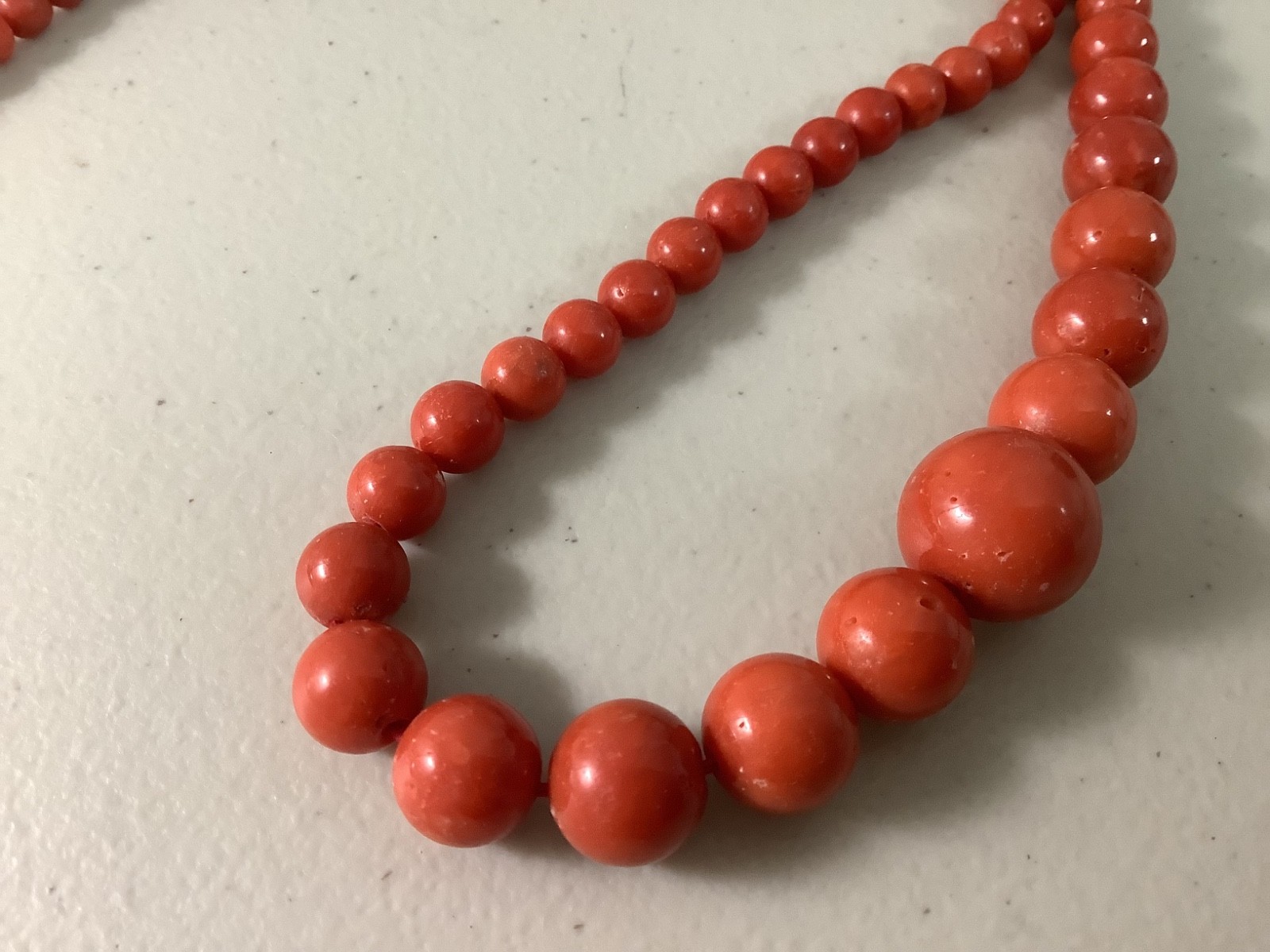 Antique genuine red coral graduated bead necklace 21 in 43.84g