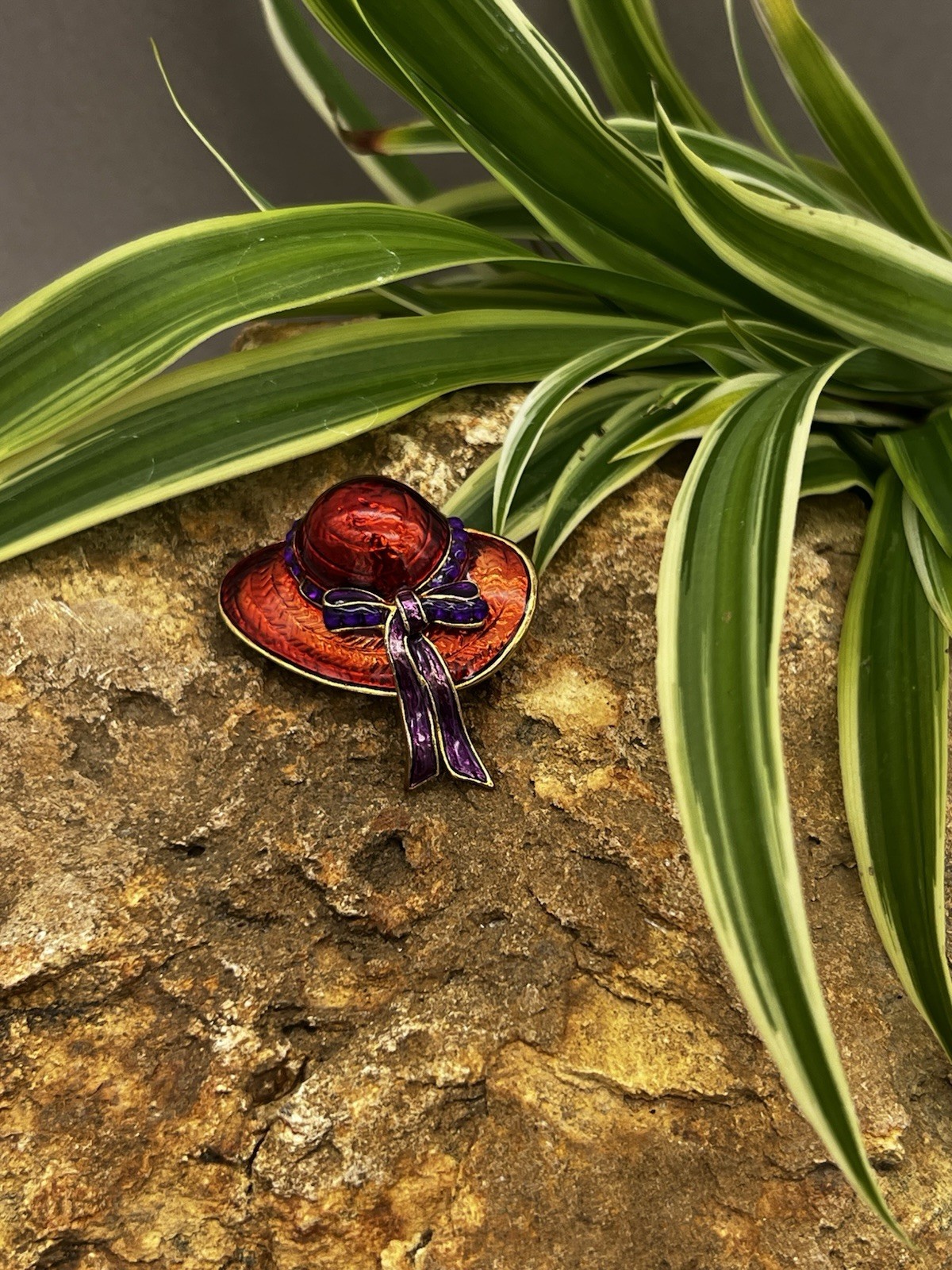 Vintage Red Hat Brooch Red and Purple Enamel Hat Pin Red Hat Society Style