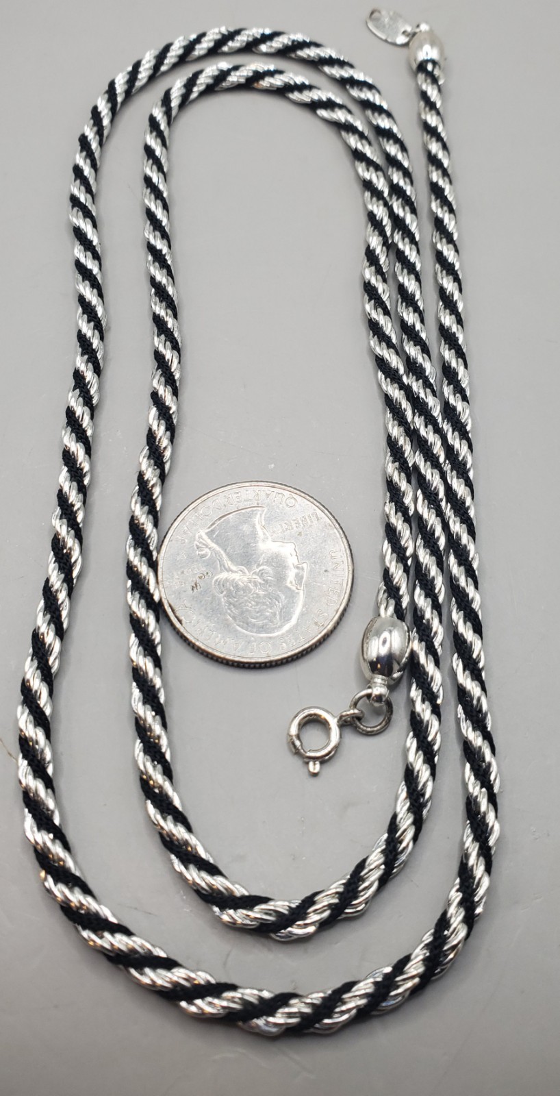 2 Vtg Twisted Rope Chains: Avon Heavy 24″, Silvertone & Black 30″