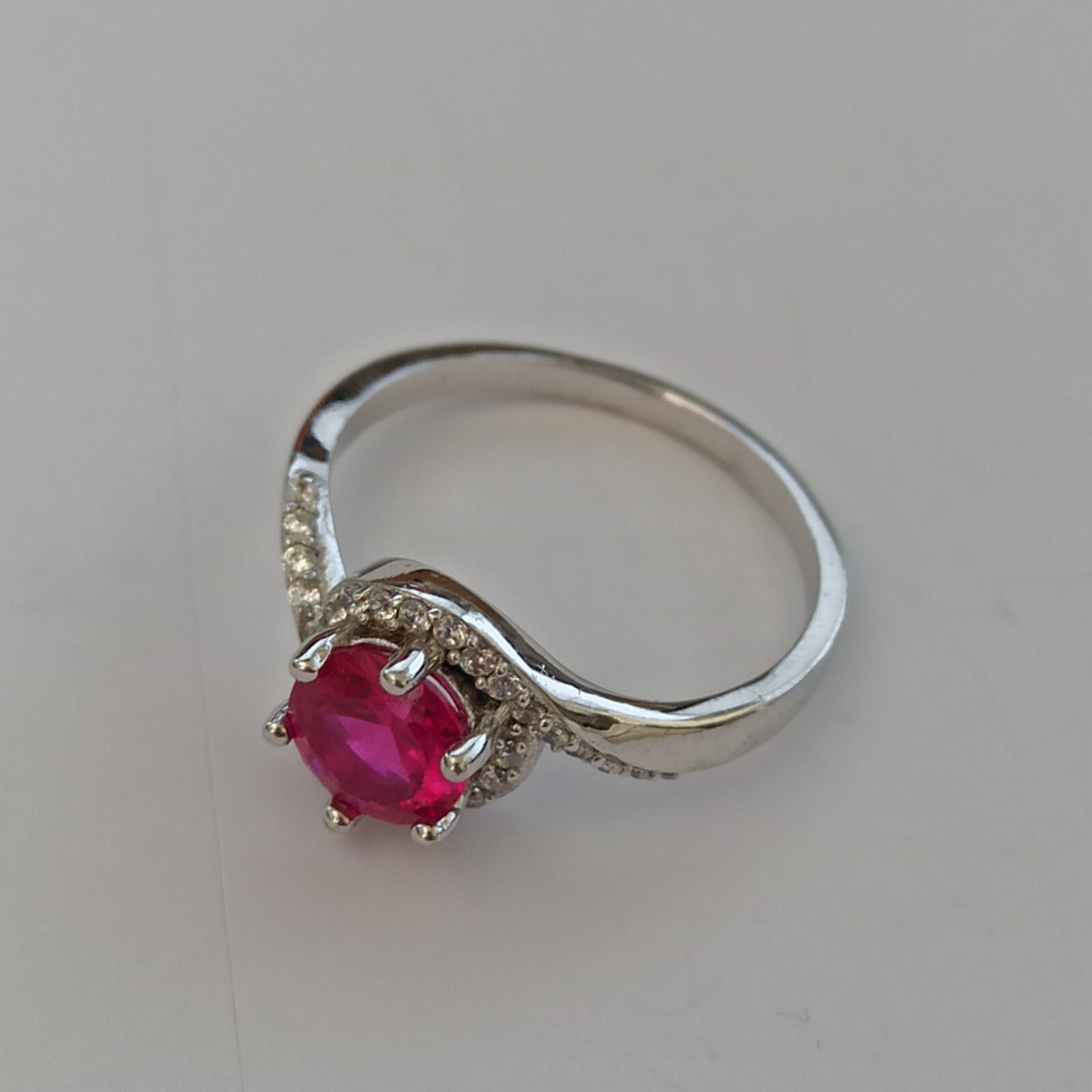 Sterling Silver Ruby Ring Bright Fuchsia Pink Tested 925 Feminine Classic Gift