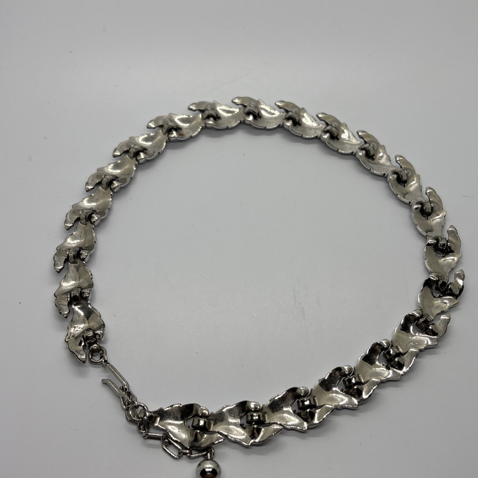 Choker Necklace Silver Tone Trifari Patent Pending Leaf Vintage Mid Century