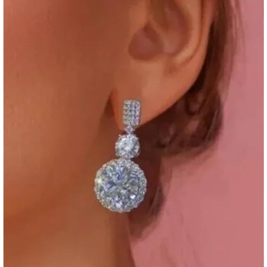 6 Ct T.W. Round Simulated Diamond Halo Drop Dangle, Beautiful, Bridal Earrings