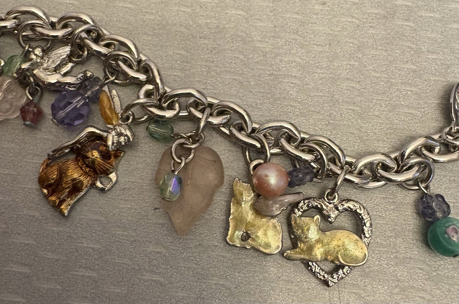 Vintage Kirks Folly Cat Lover Garden Fairies Whimsical Charm Bracelet Silvertone