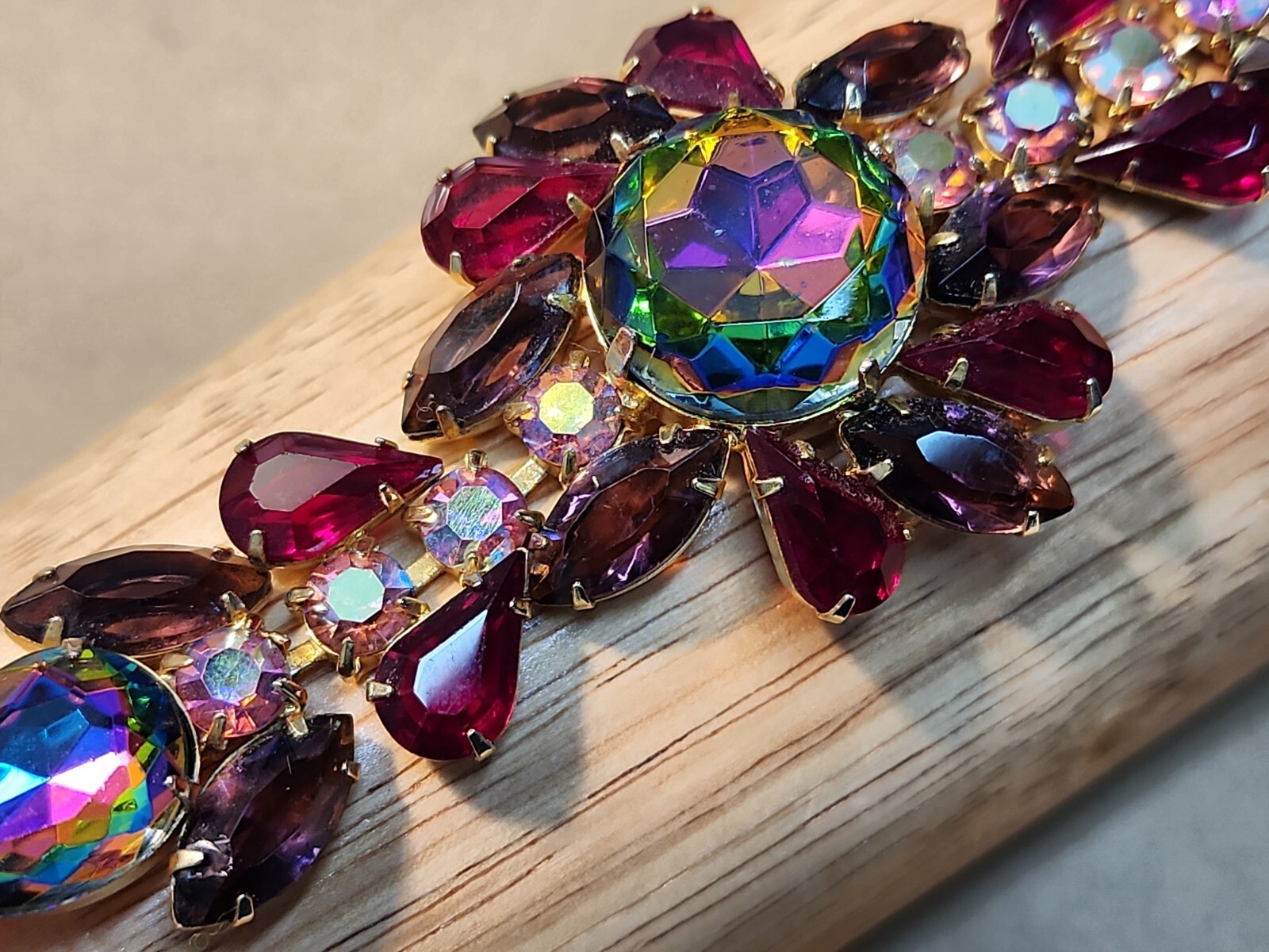 Vintage Juliana Amethyst Red Watermelon Vitrail AB Demi Parure Bracelet Earrings